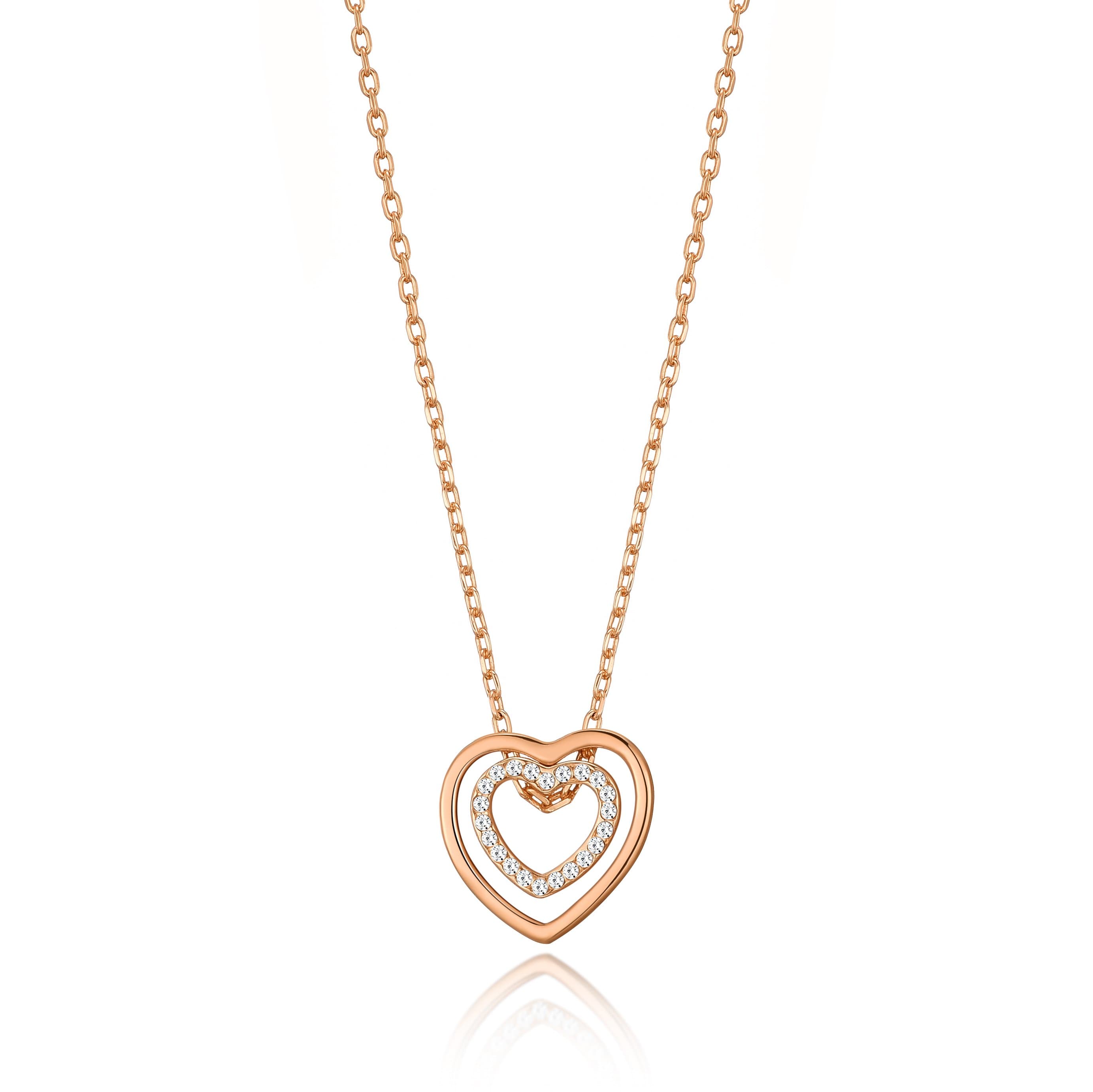 Rose Gold Plated Double Heart Necklace Created with Zircondia® Crystals