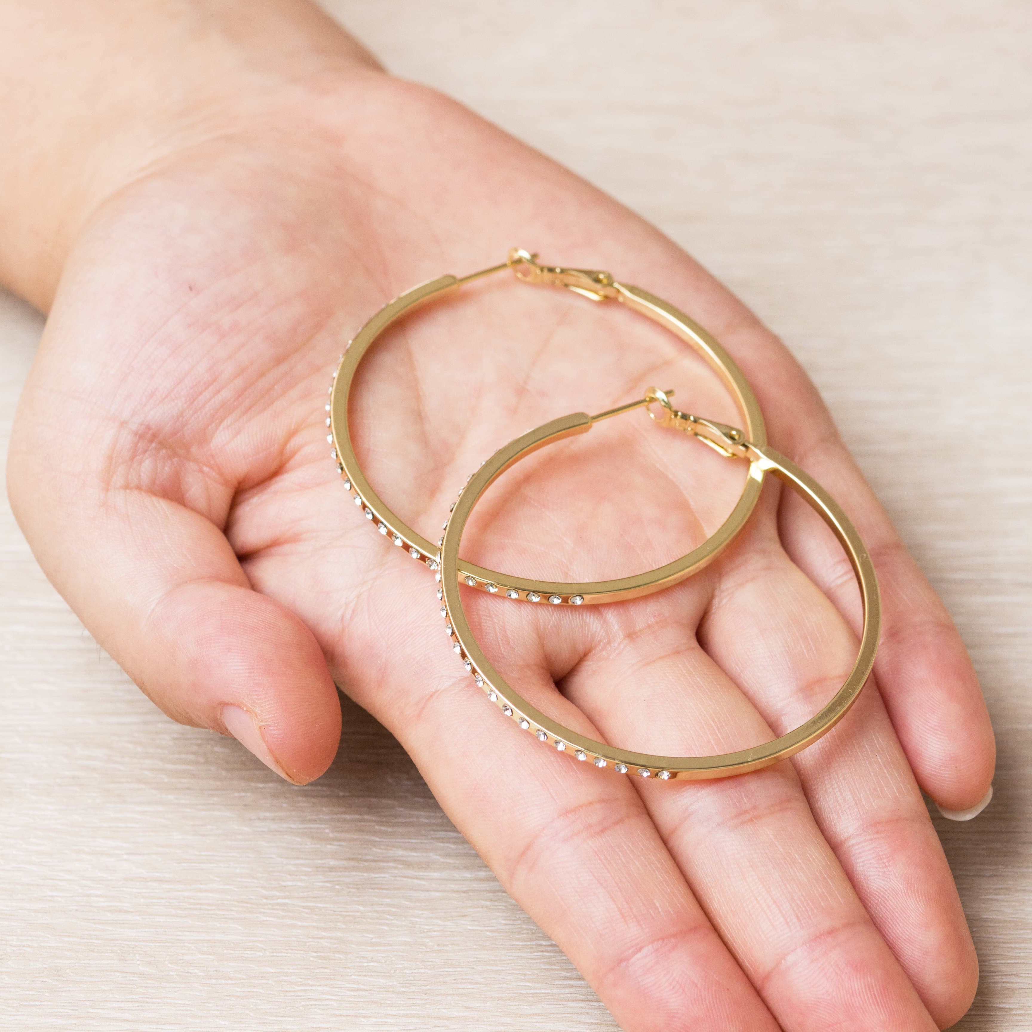 Gold Plated 50mm Hoop Earrings Created with Zircondia® Crystals