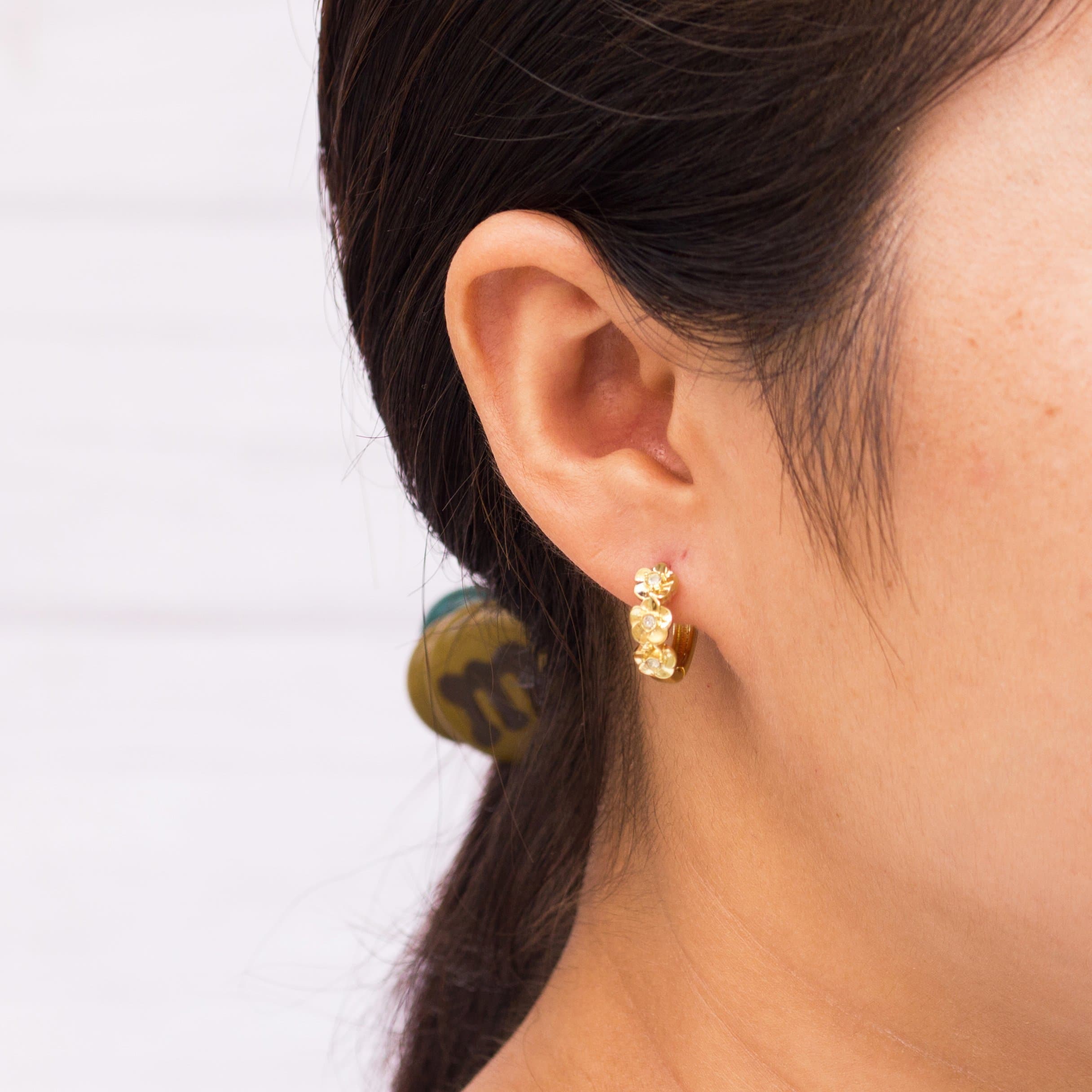 Gold Plated Flower Hoop Earrings Created with Zircondia® Crystals