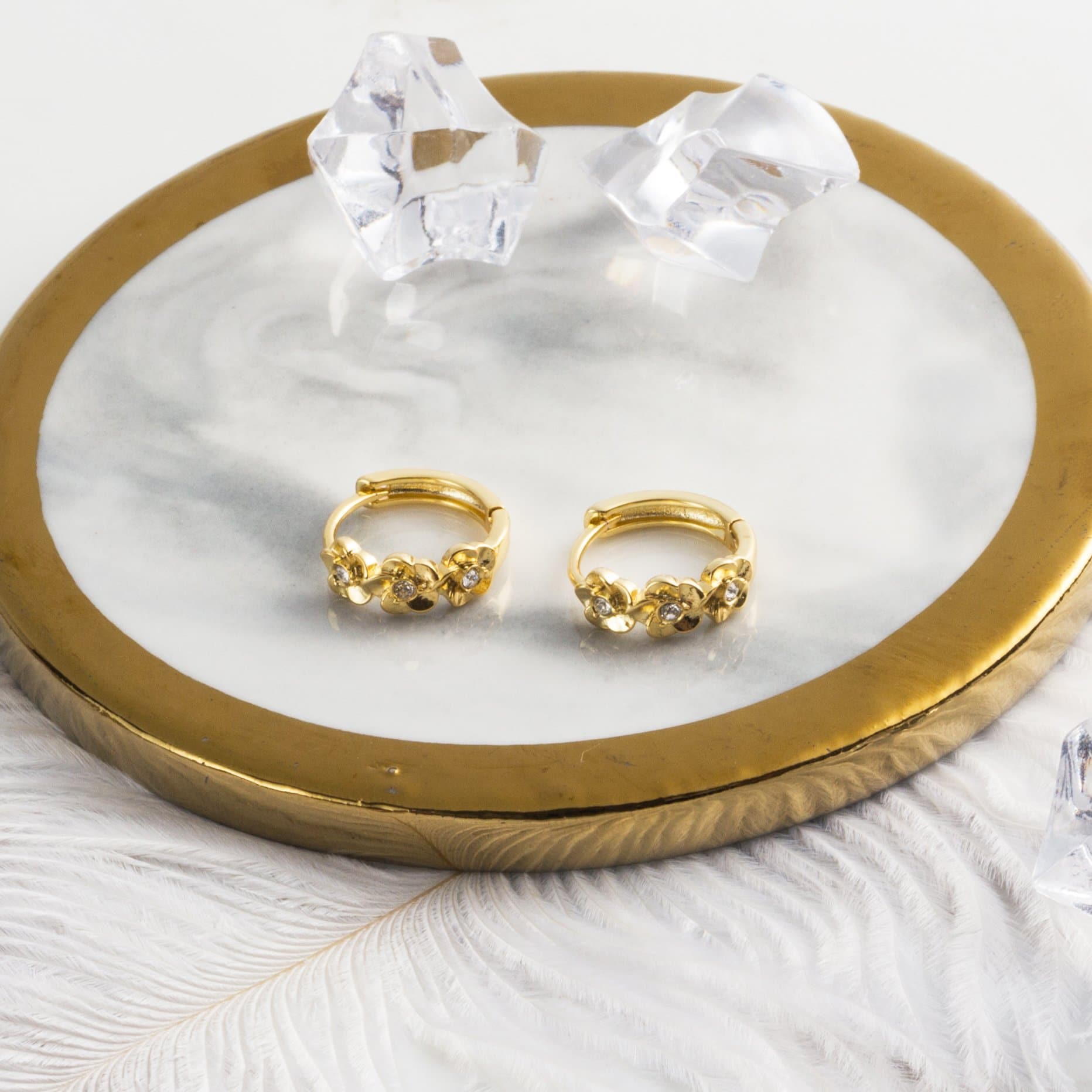 Gold Plated Flower Hoop Earrings Created with Zircondia® Crystals