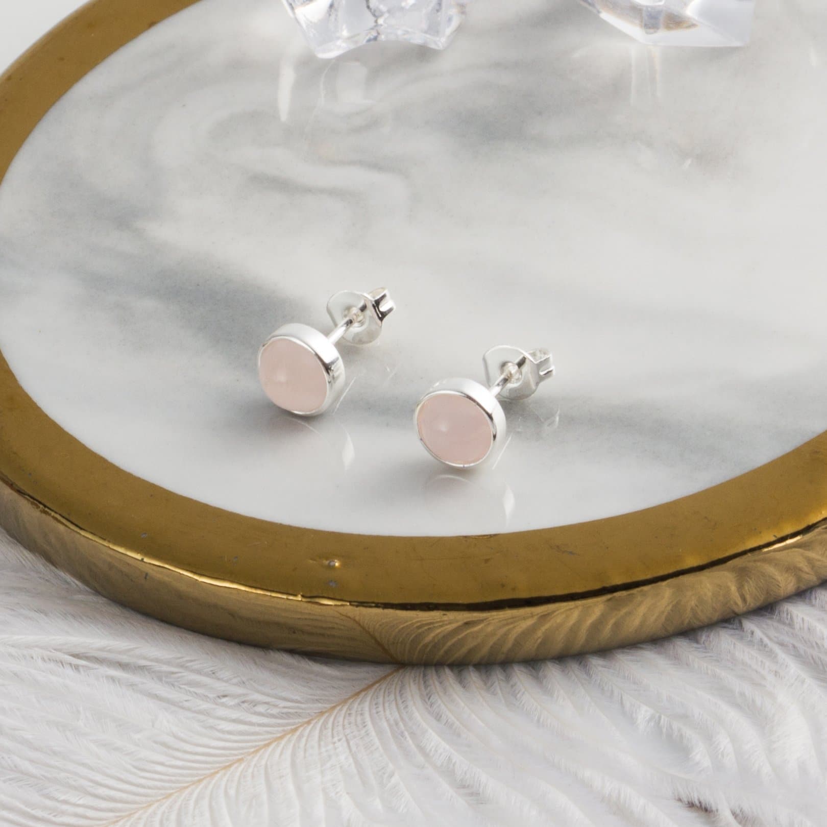 Rose Quartz Stud Earrings with Quote Card