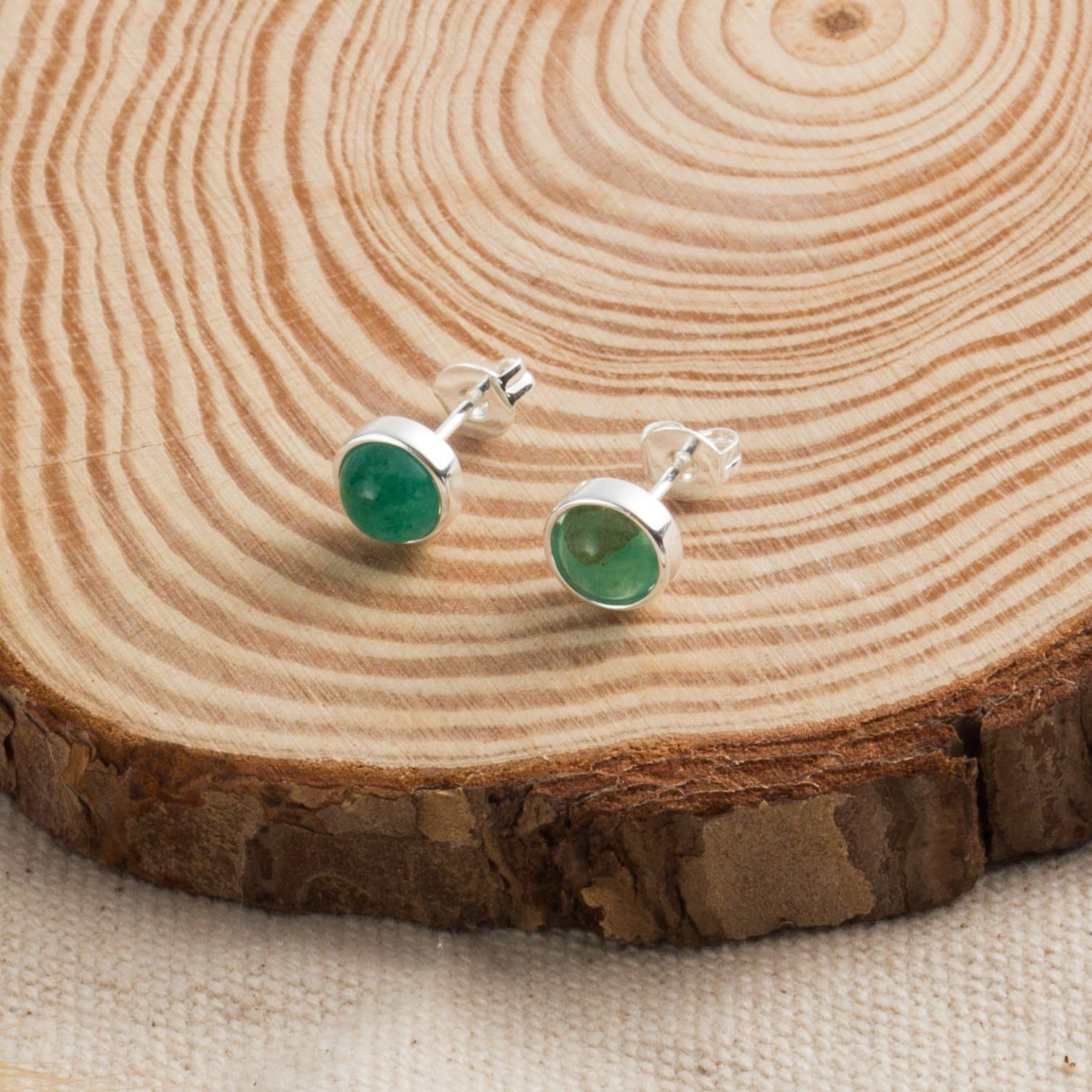 Green Aventurine Stud Earrings with Quote Card