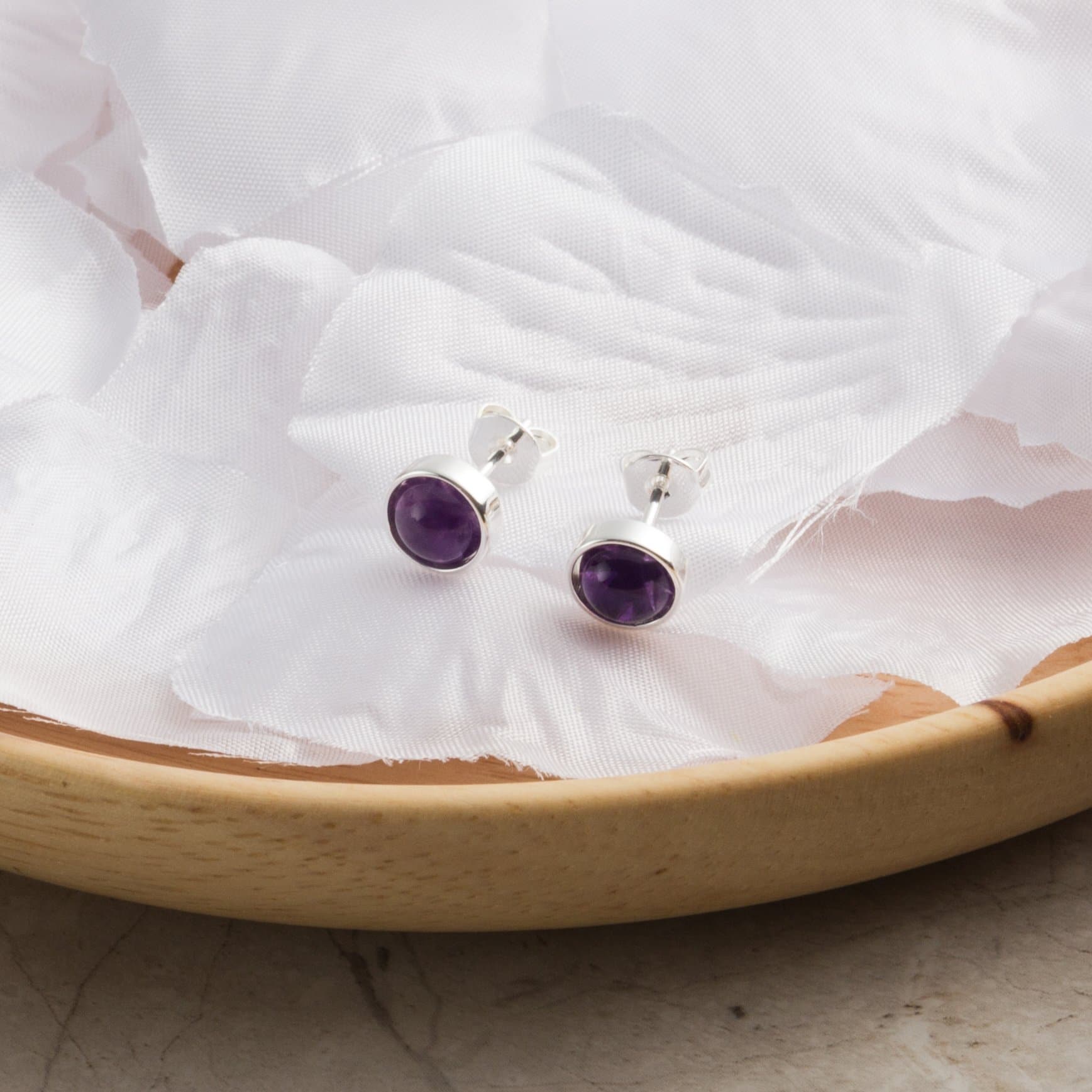 Amethyst Stud Earrings with Quote Card