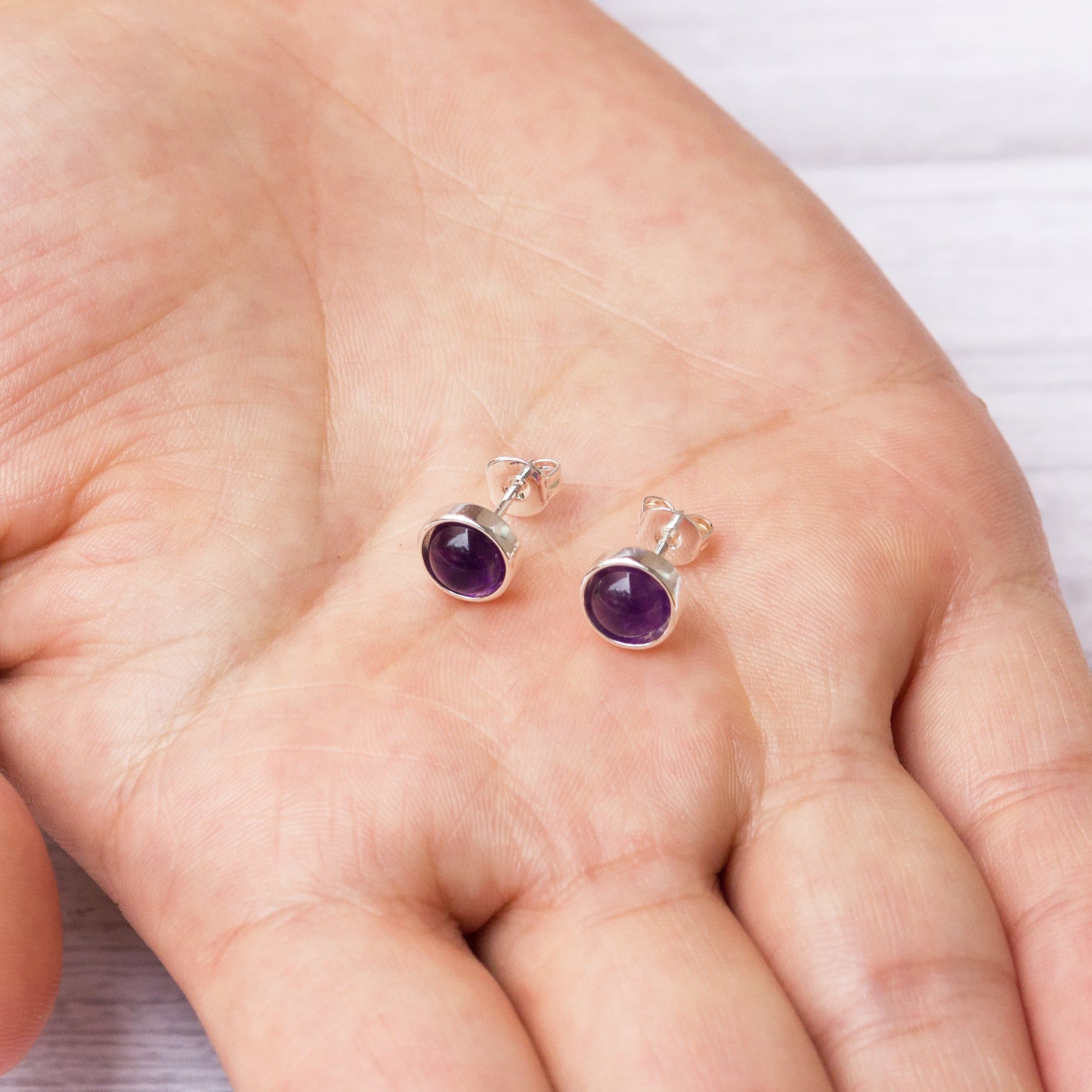 Amethyst Stud Earrings with Quote Card
