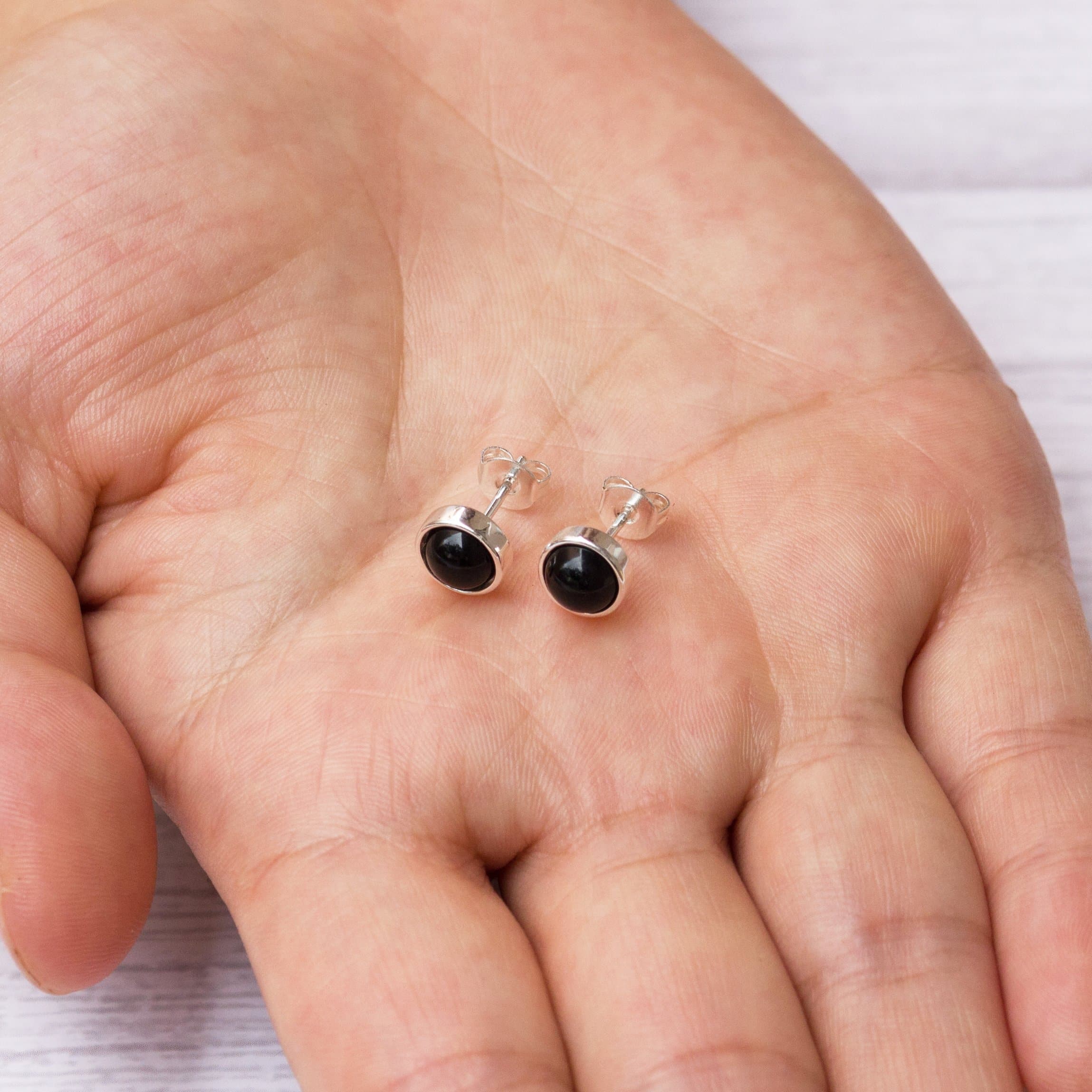 Black Onyx Stud Earrings with Quote Card