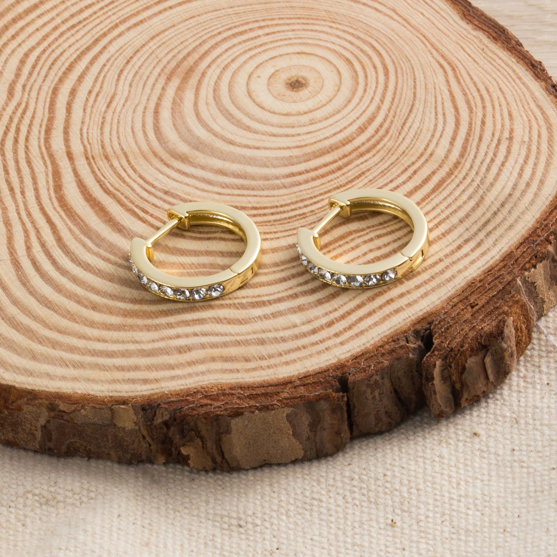Gold Plated Hoop Earrings Created with Zircondia® Crystals
