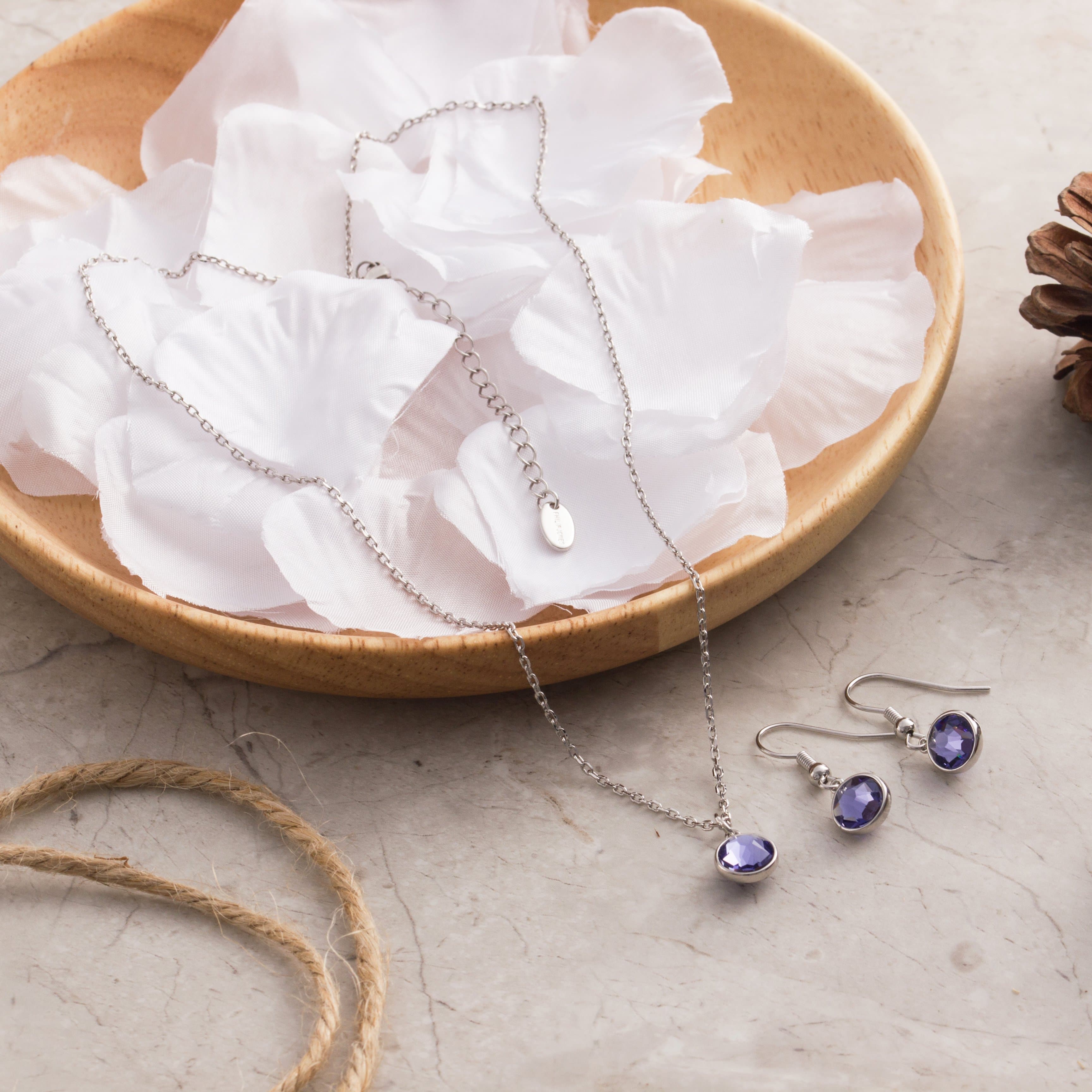 February (Amethyst) Birthstone Necklace & Drop Earrings Set Created with Zircondia® Crystals