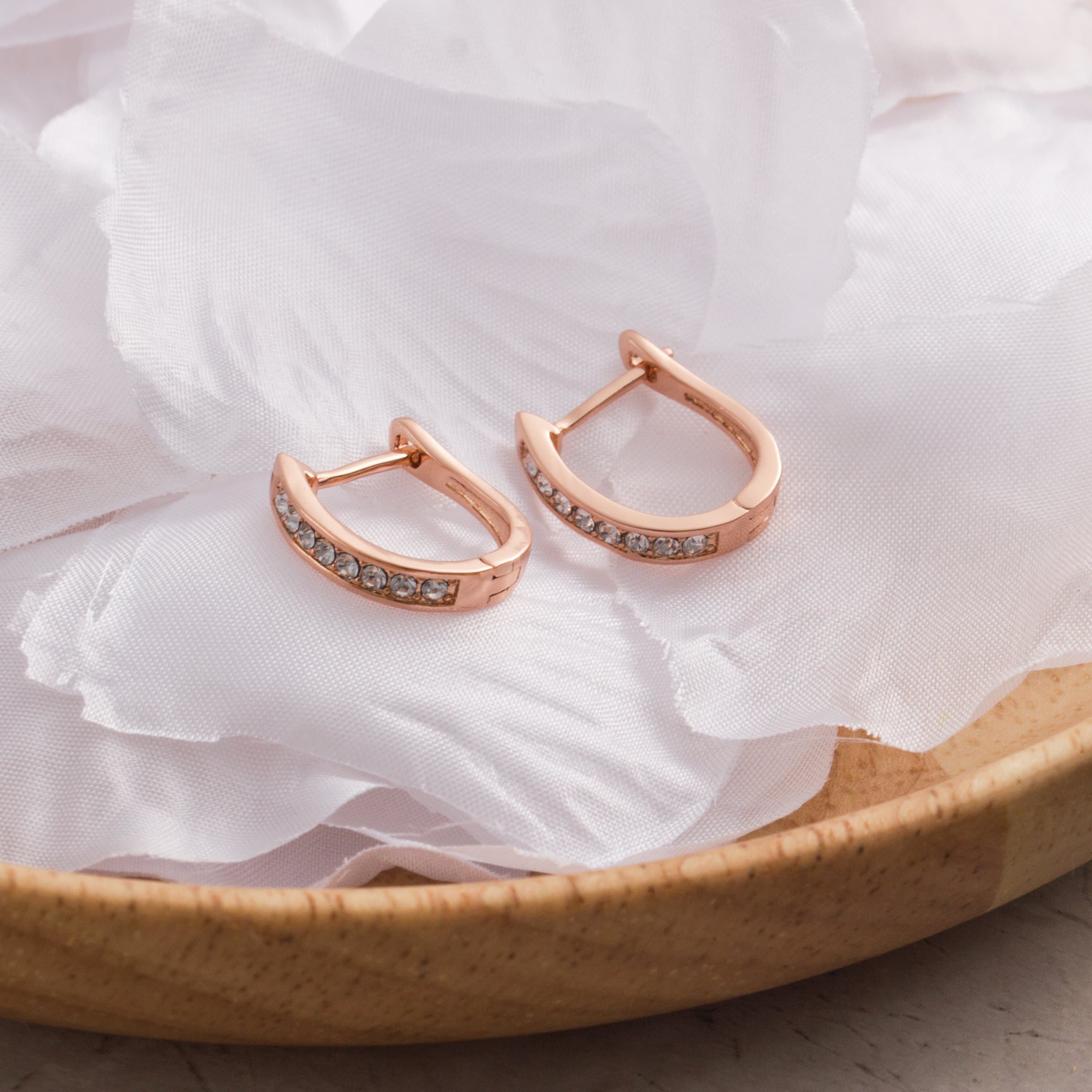 Rose Gold Plated Channel Set Hoop Earrings Created with Zircondia® Crystals