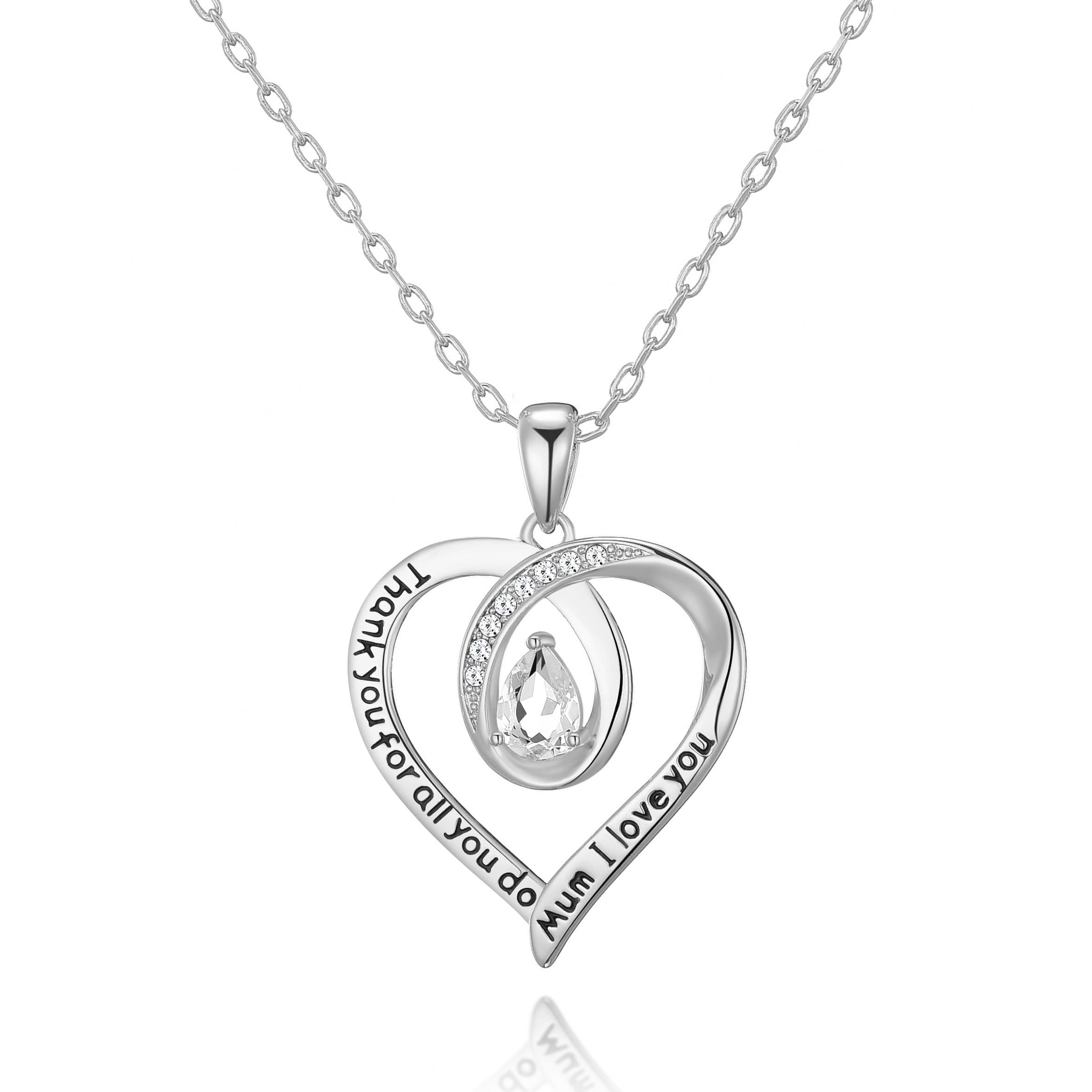 Silver Plated Mum I Love You Quote Necklace Created with Zircondia® Crystals by Philip Jones Jewellery