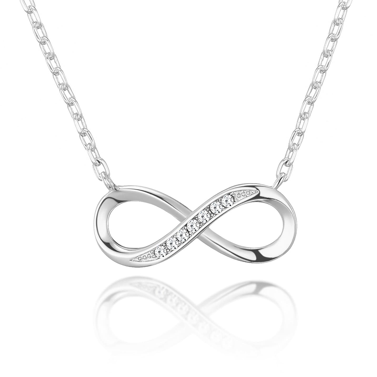 Silver Plated Infinity Pendant Necklace Created with Zircondia® Crystals by Philip Jones Jewellery