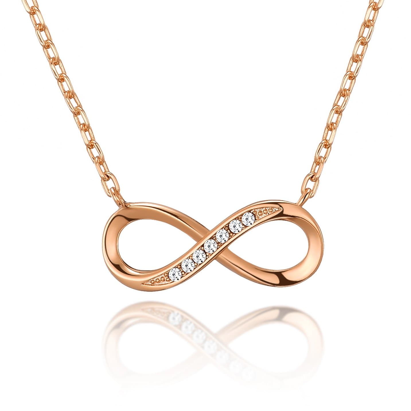 Rose Gold Plated Infinity Pendant Necklace Created with Zircondia® Crystals by Philip Jones Jewellery