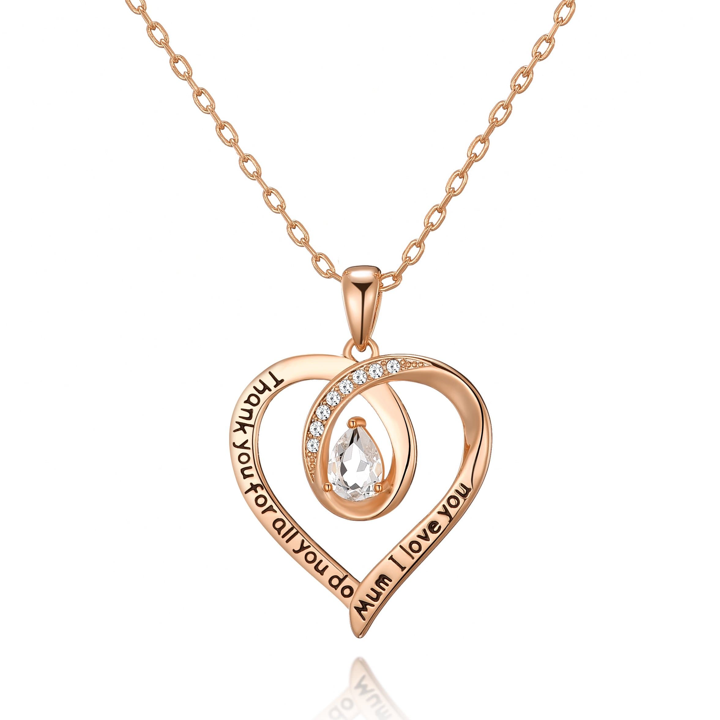 Rose Gold Plated Mum I Love You Quote Necklace Created with Zircondia® Crystals