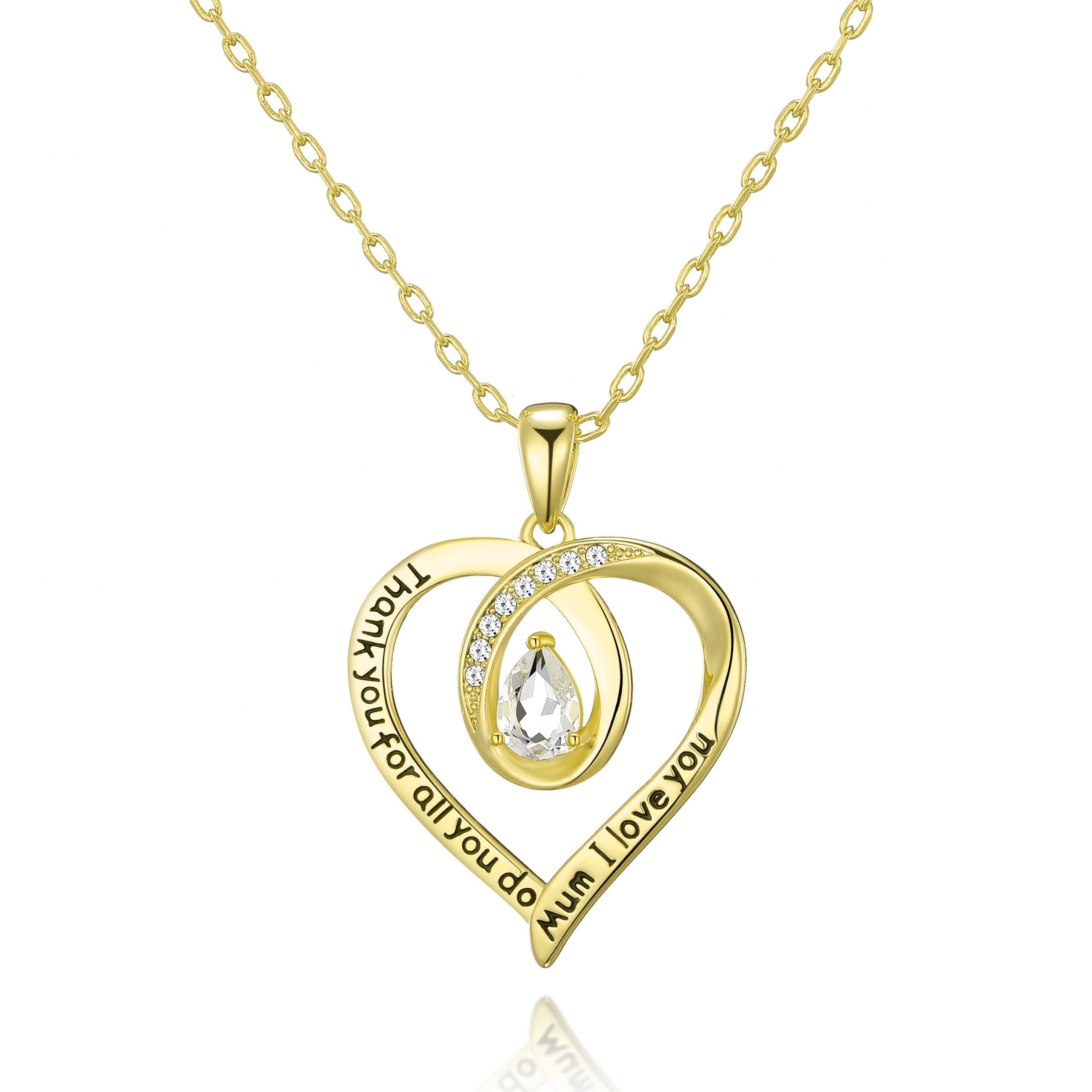 Gold Plated Mum I Love You Quote Necklace Created with Zircondia® Crystals