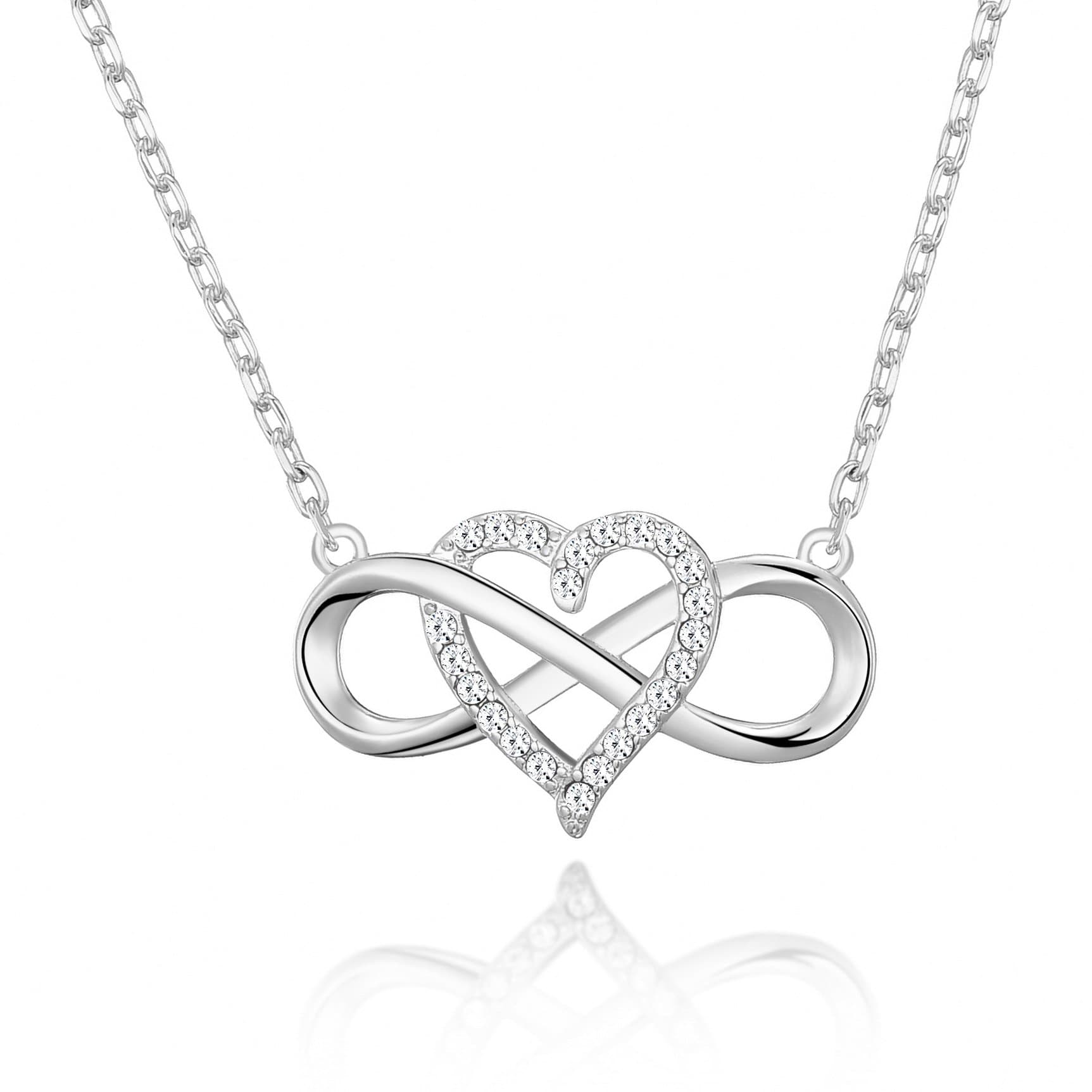 Silver Plated Infinity Heart Necklace Created with Zircondia® Crystals by Philip Jones Jewellery