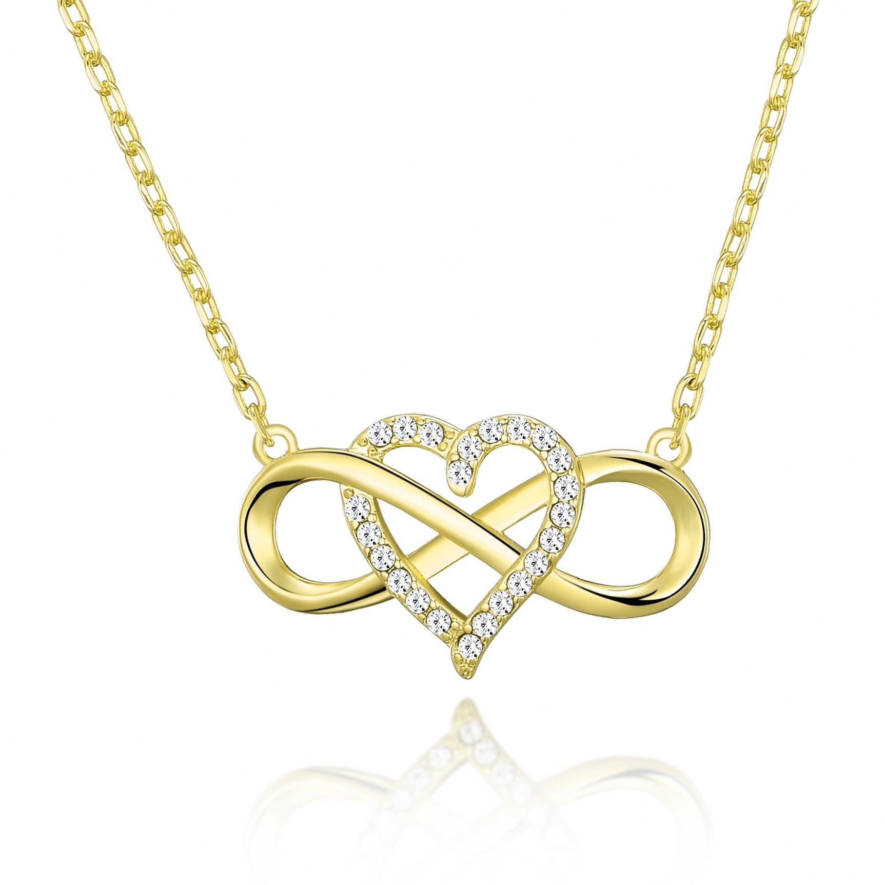 Gold Plated Infinity Heart Necklace Created with Zircondia® Crystals by Philip Jones Jewellery