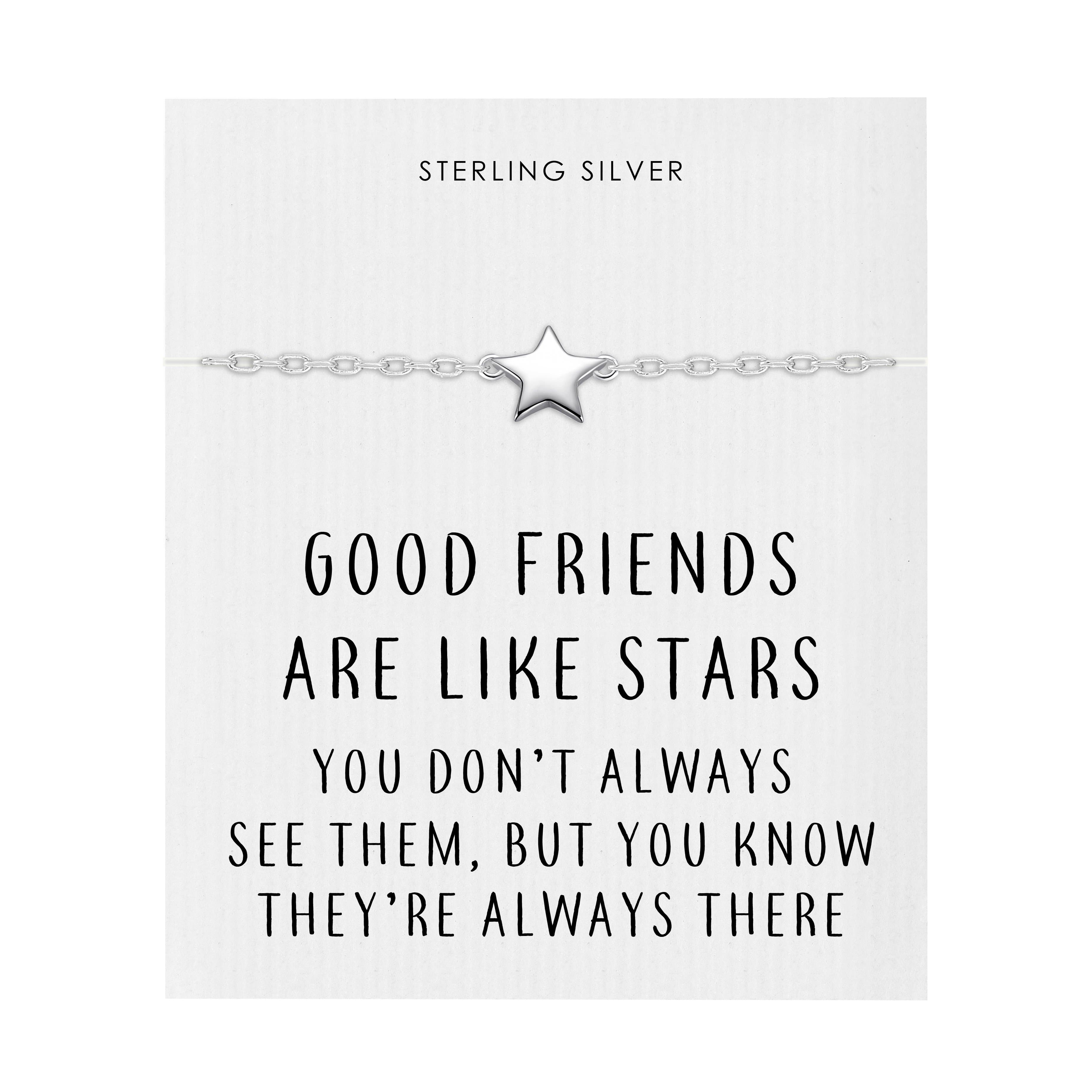 Sterling Silver Friendship Quote Star Bracelet