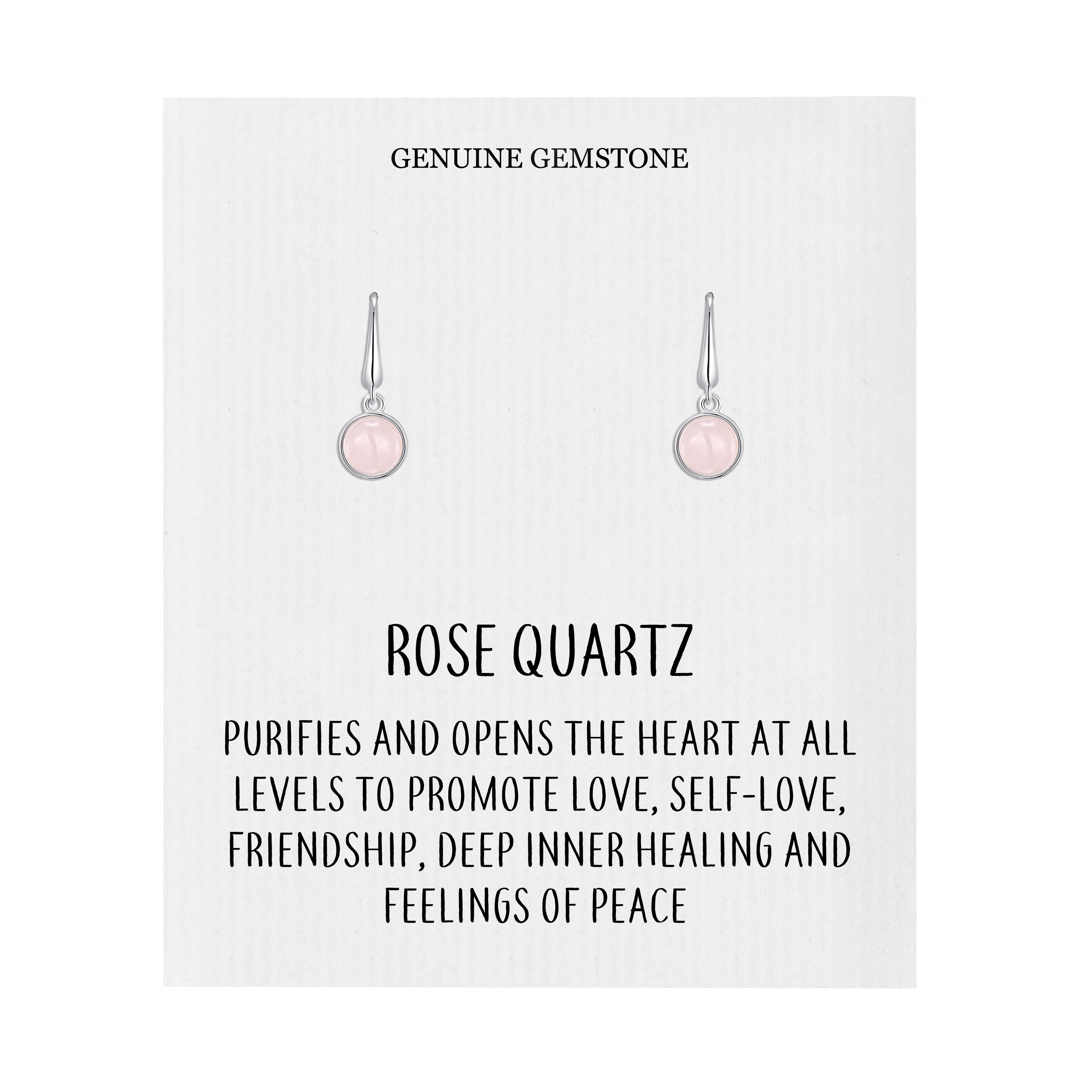 Rose Quartz Drop Earrings with Quote Card by Philip Jones Jewellery