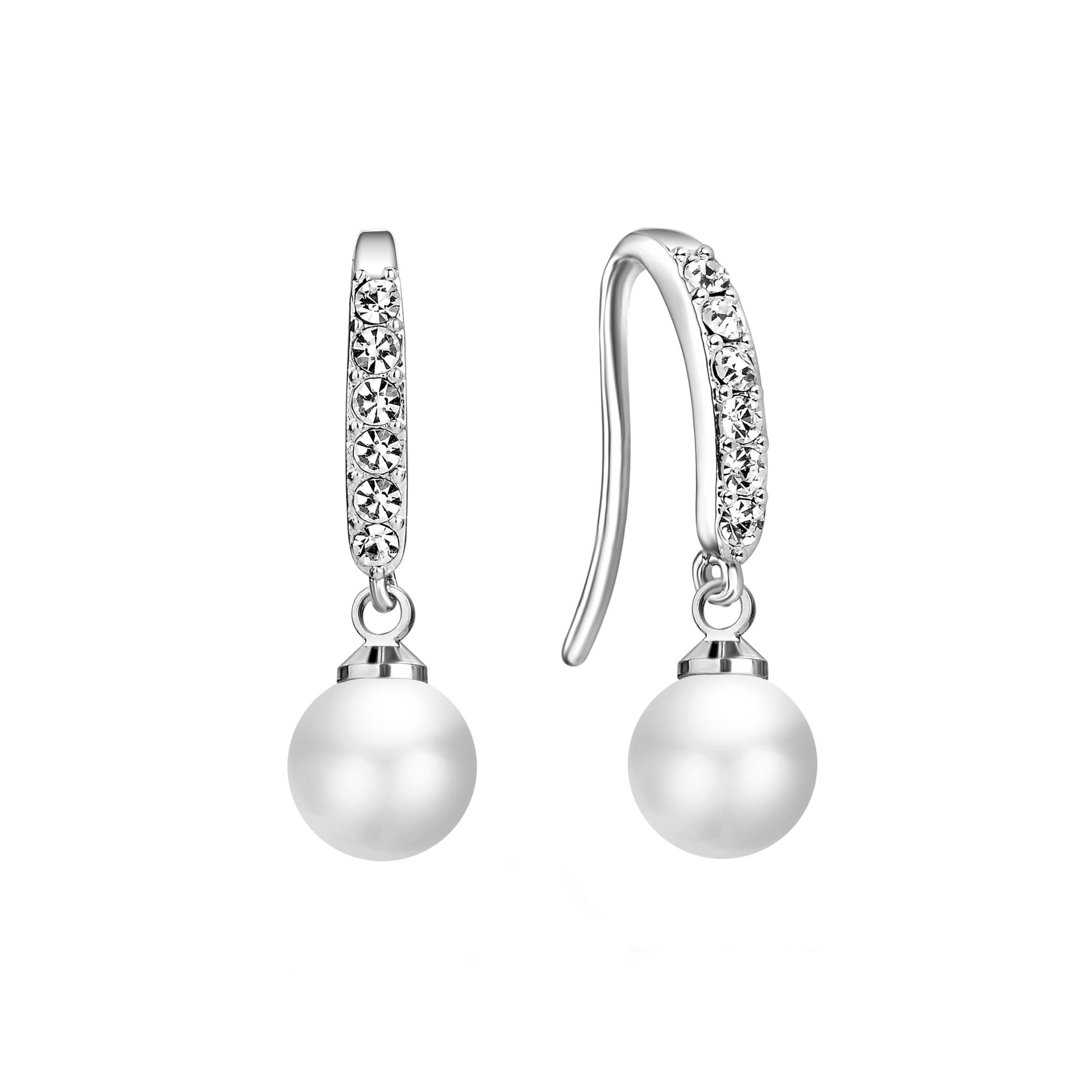 Silver Plated Pearl Drop Earrings Created with Zircondia® Crystals by Philip Jones Jewellery