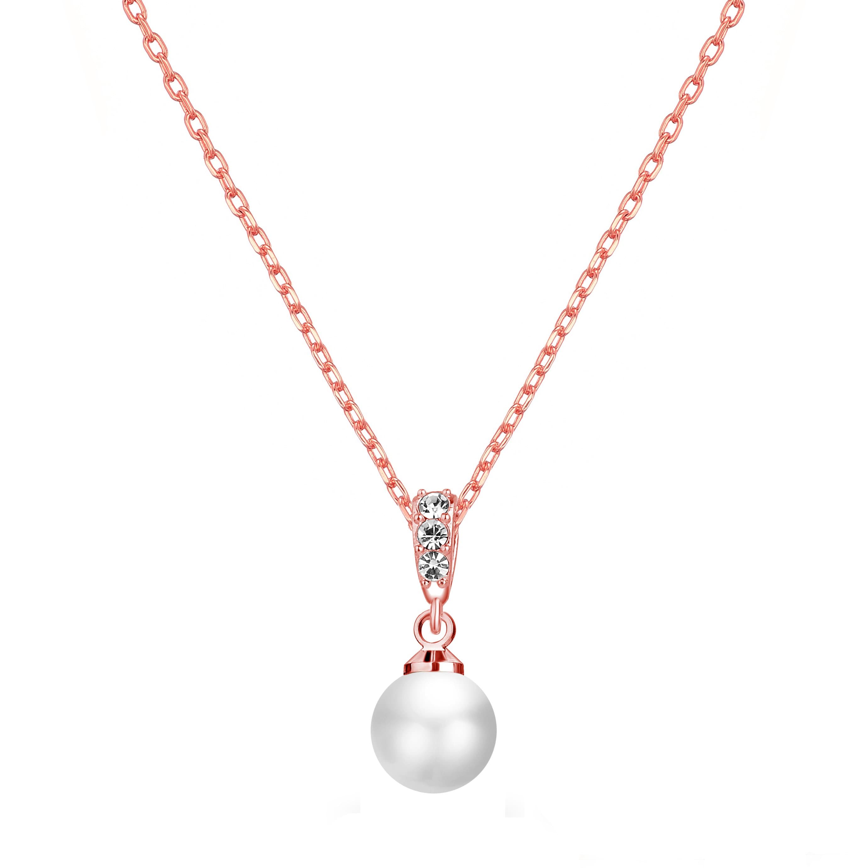 Rose Gold Plated Pearl Drop Necklace Created with Zircondia® Crystals