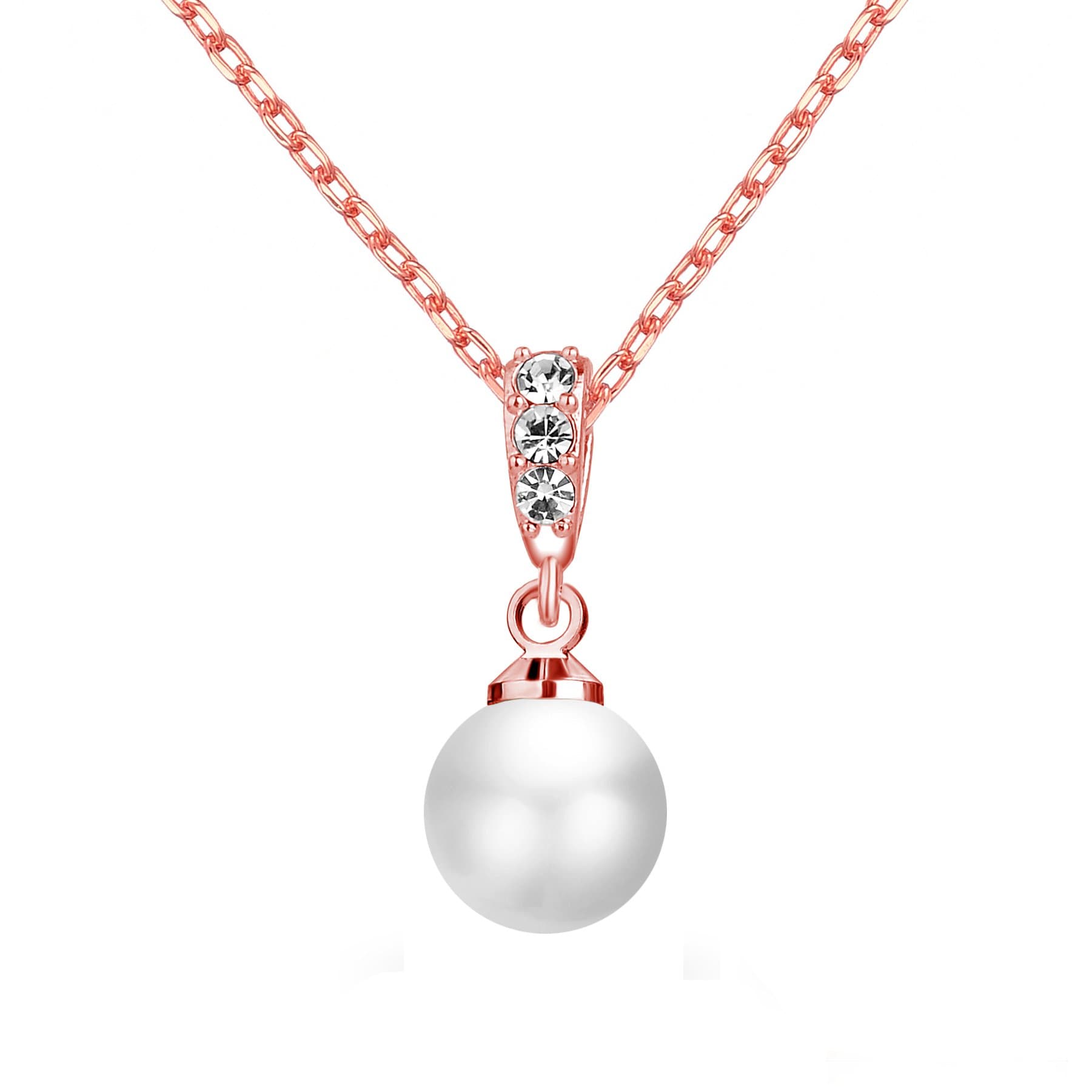 Rose Gold Plated Pearl Drop Necklace Created with Zircondia® Crystals by Philip Jones Jewellery