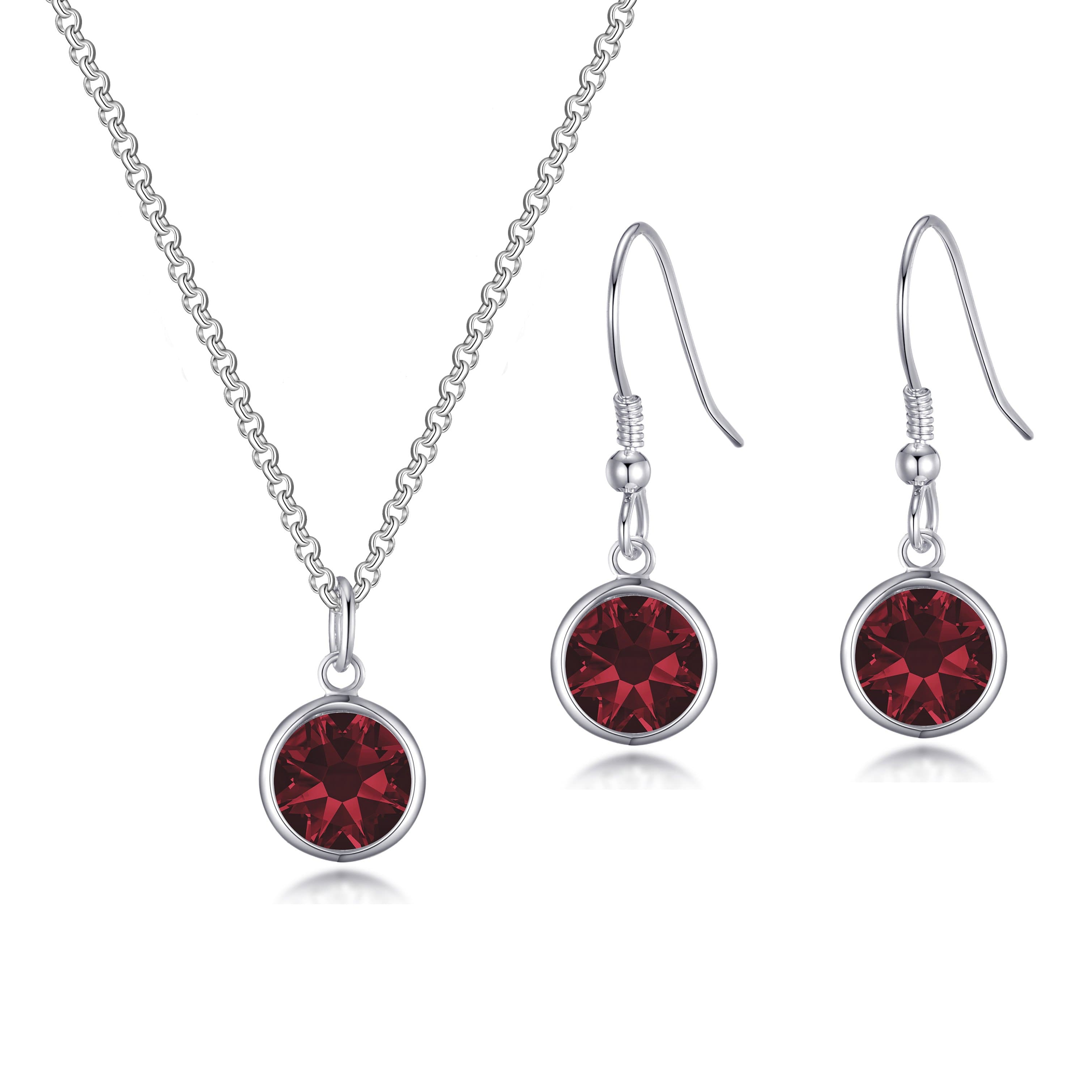 January (Garnet) Birthstone Necklace & Drop Earrings Set Created with Zircondia® Crystals