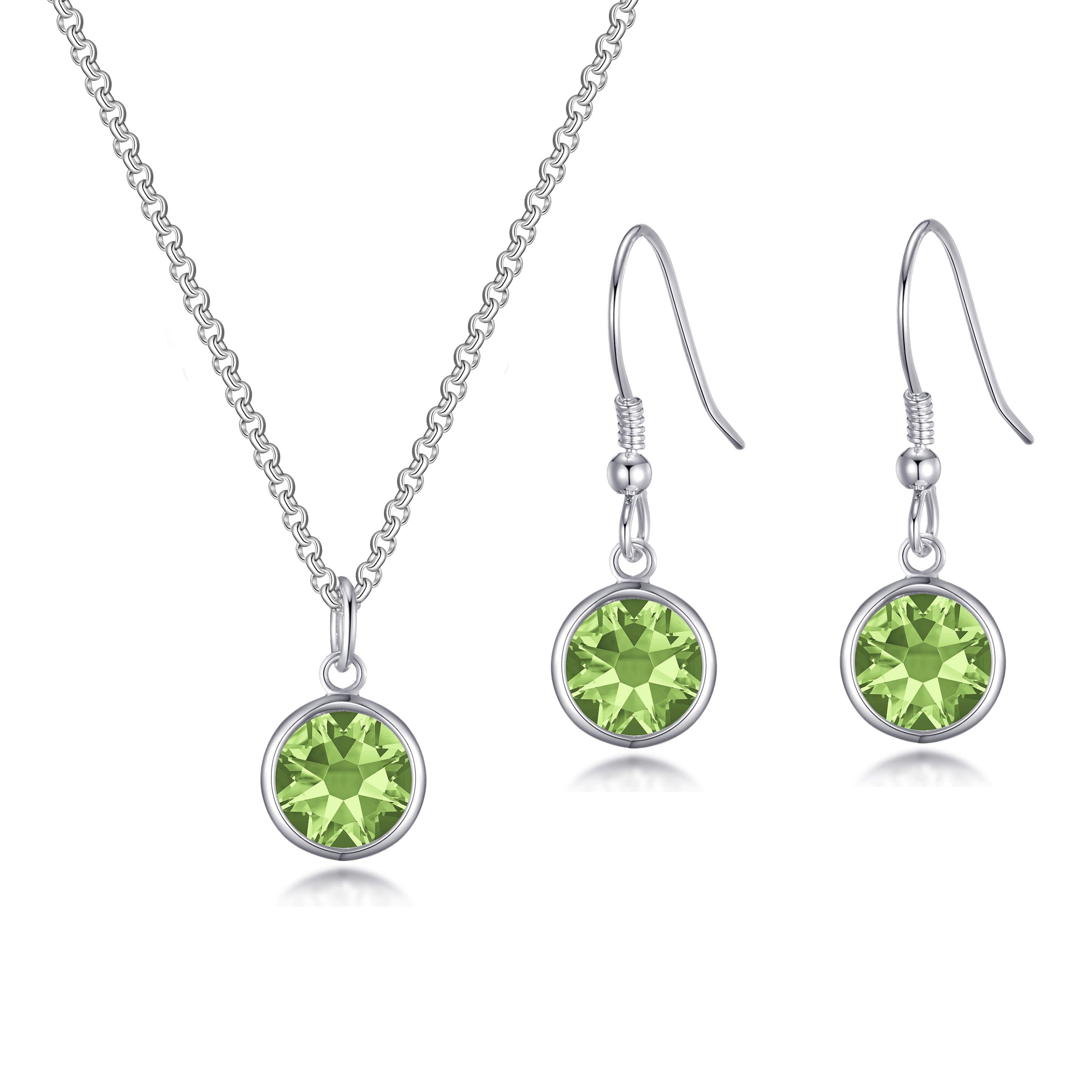 August (Peridot) Birthstone Necklace & Drop Earrings Set Created with Zircondia® Crystals