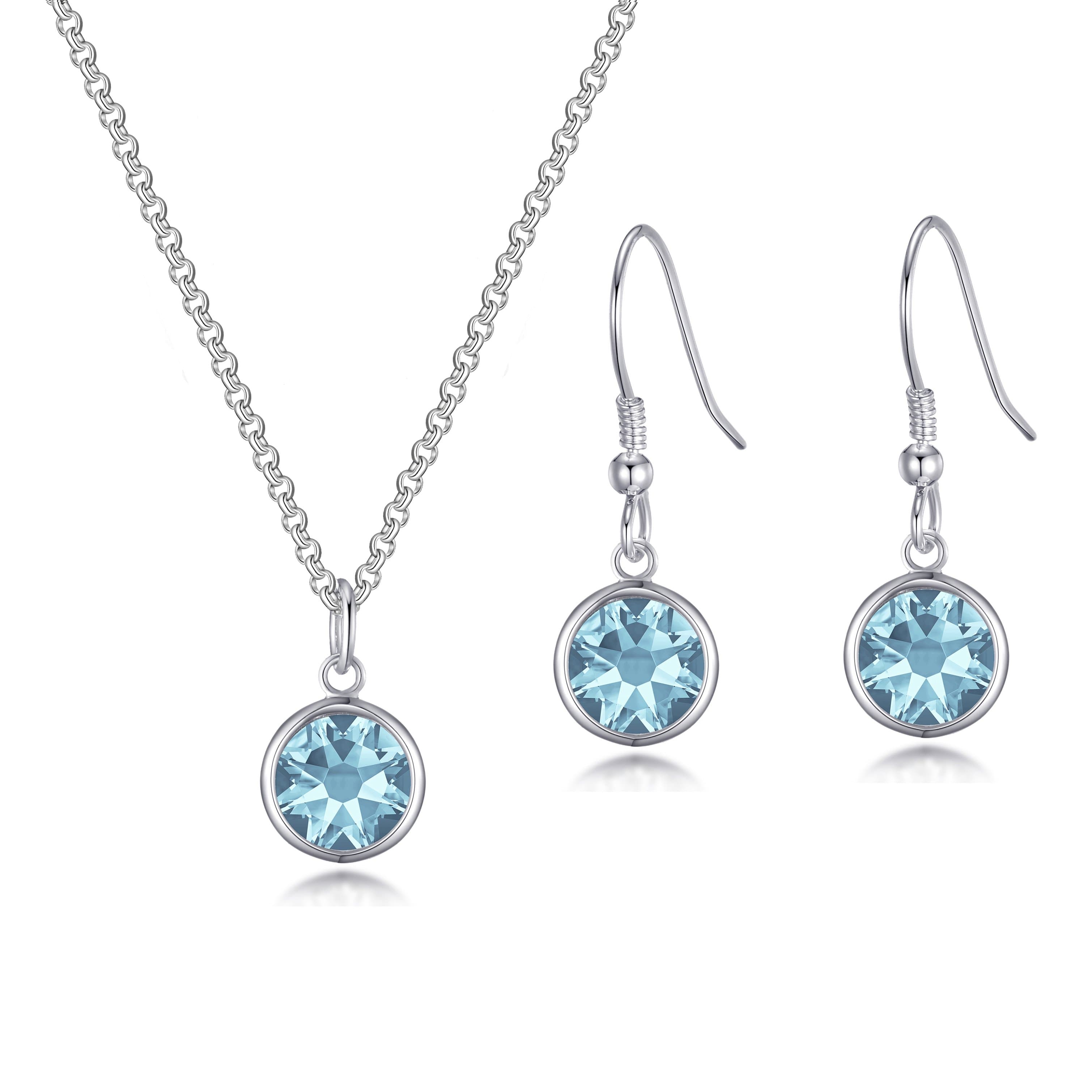 March (Aquamarine) Birthstone Necklace & Drop Earrings Set Created with Zircondia® Crystals