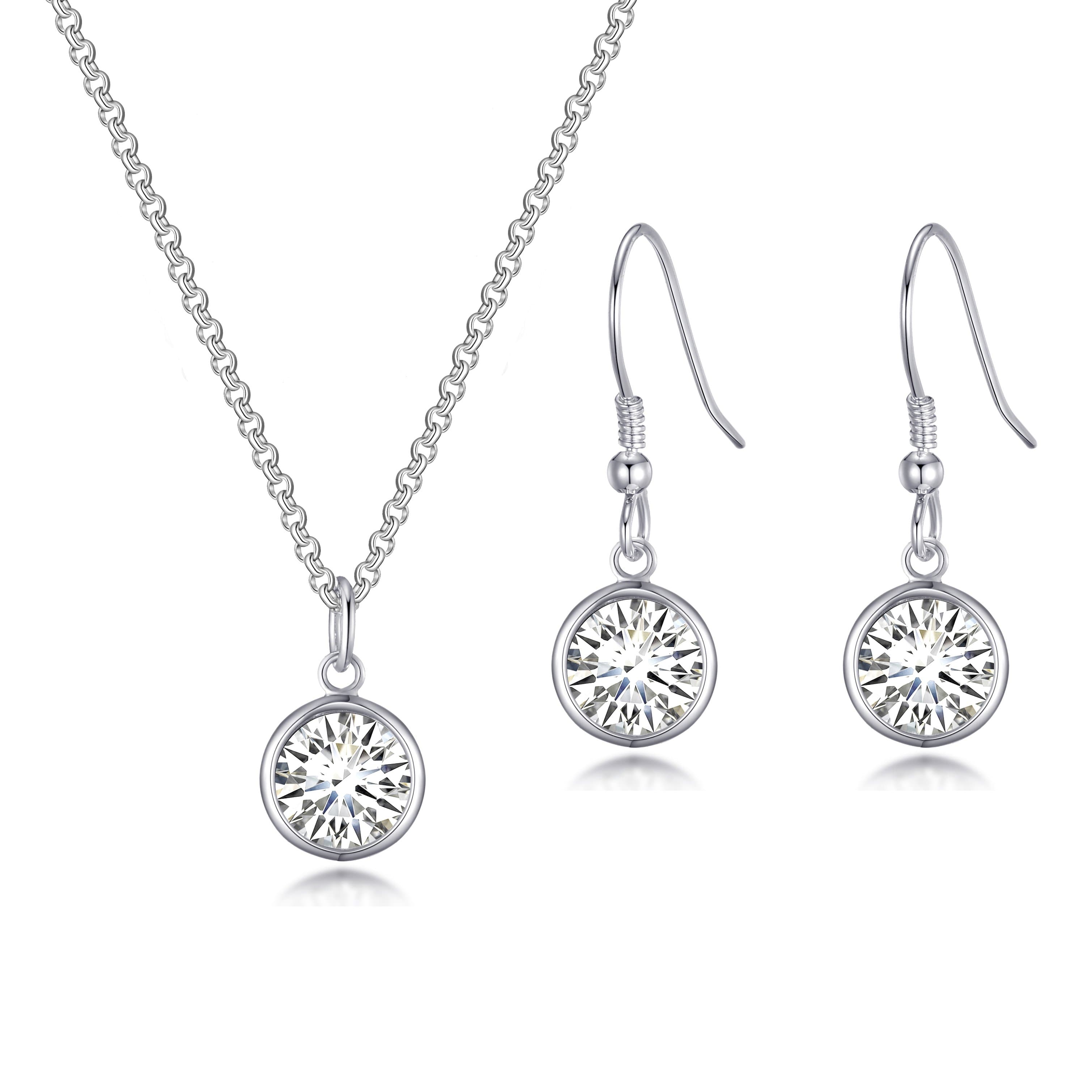 April (Diamond) Birthstone Necklace & Drop Earrings Set Created with Zircondia® Crystals