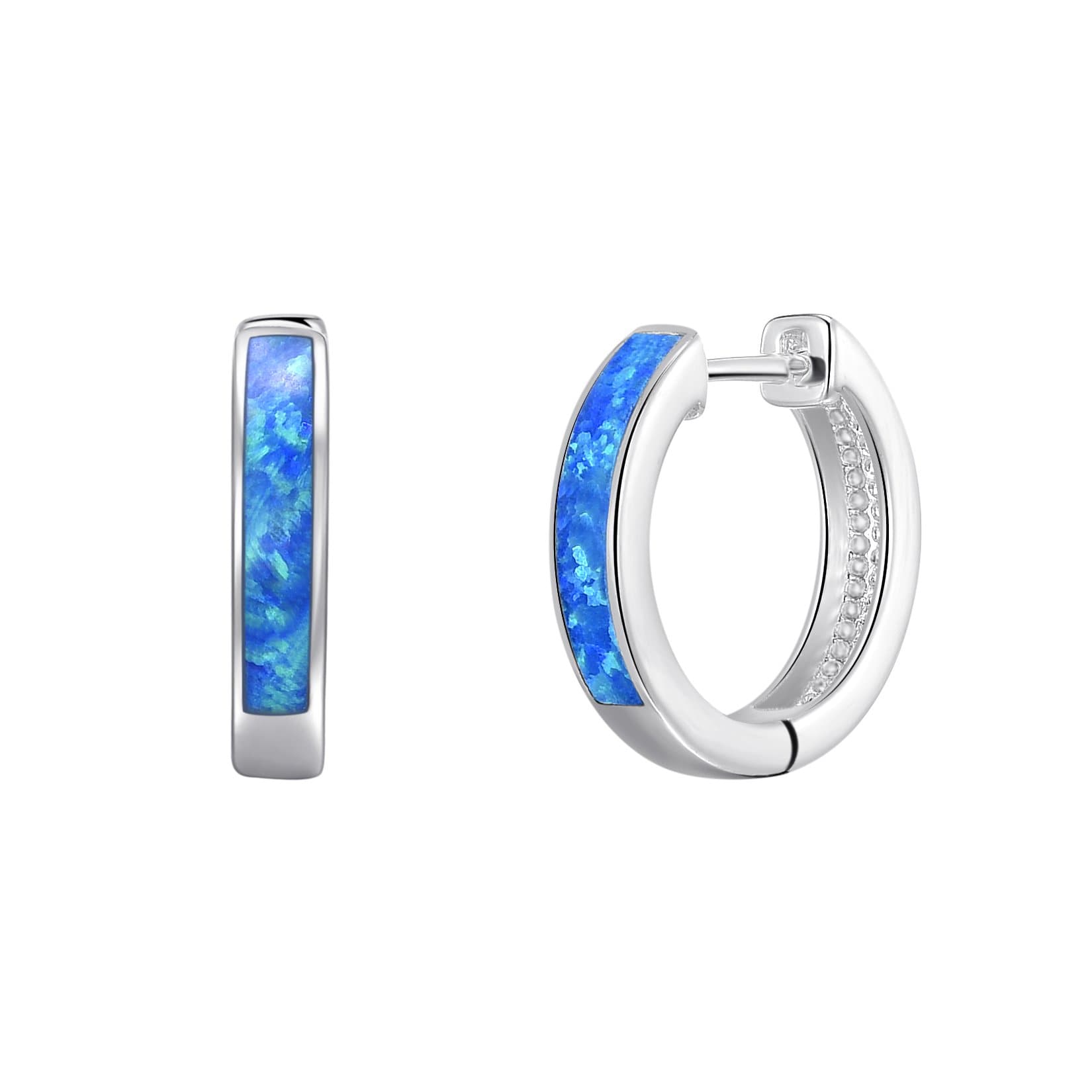 Blue Synthetic Opal Hoop Earrings by Philip Jones Jewellery