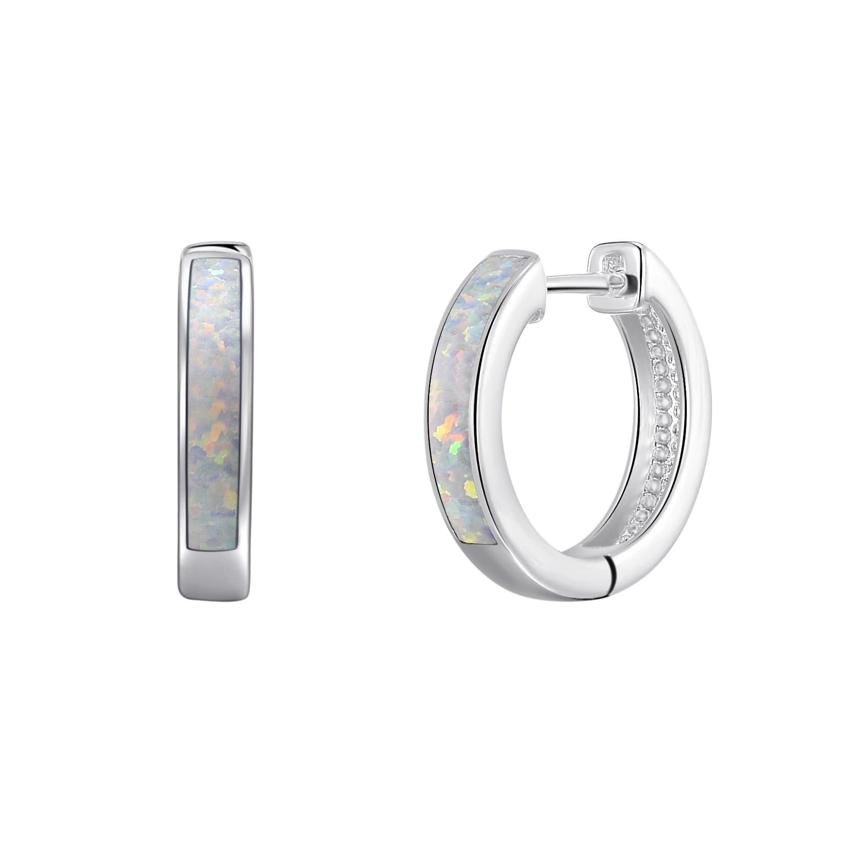 White Synthetic Opal Hoop Earrings by Philip Jones Jewellery