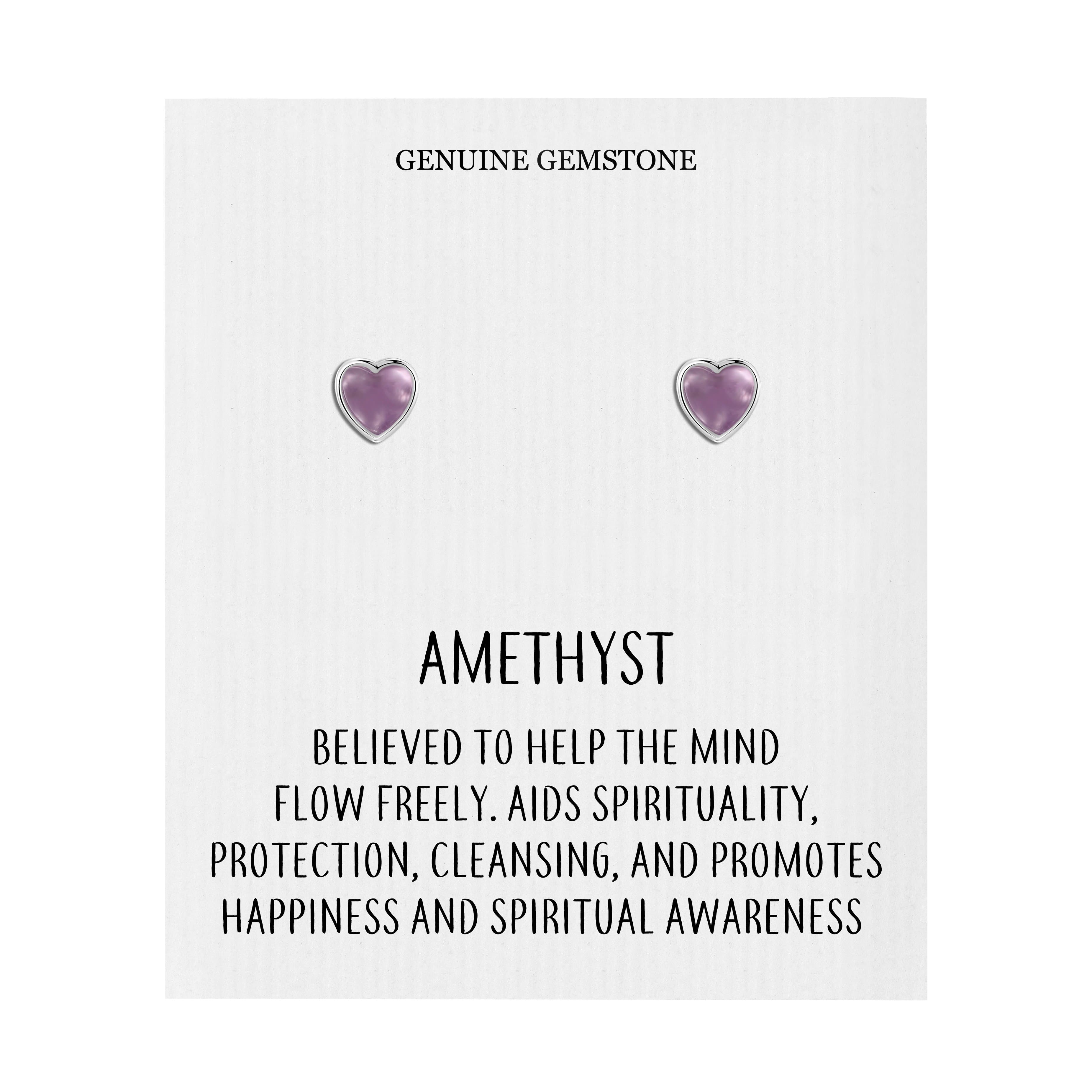 Amethyst Heart Stud Earrings with Quote Card by Philip Jones Jewellery