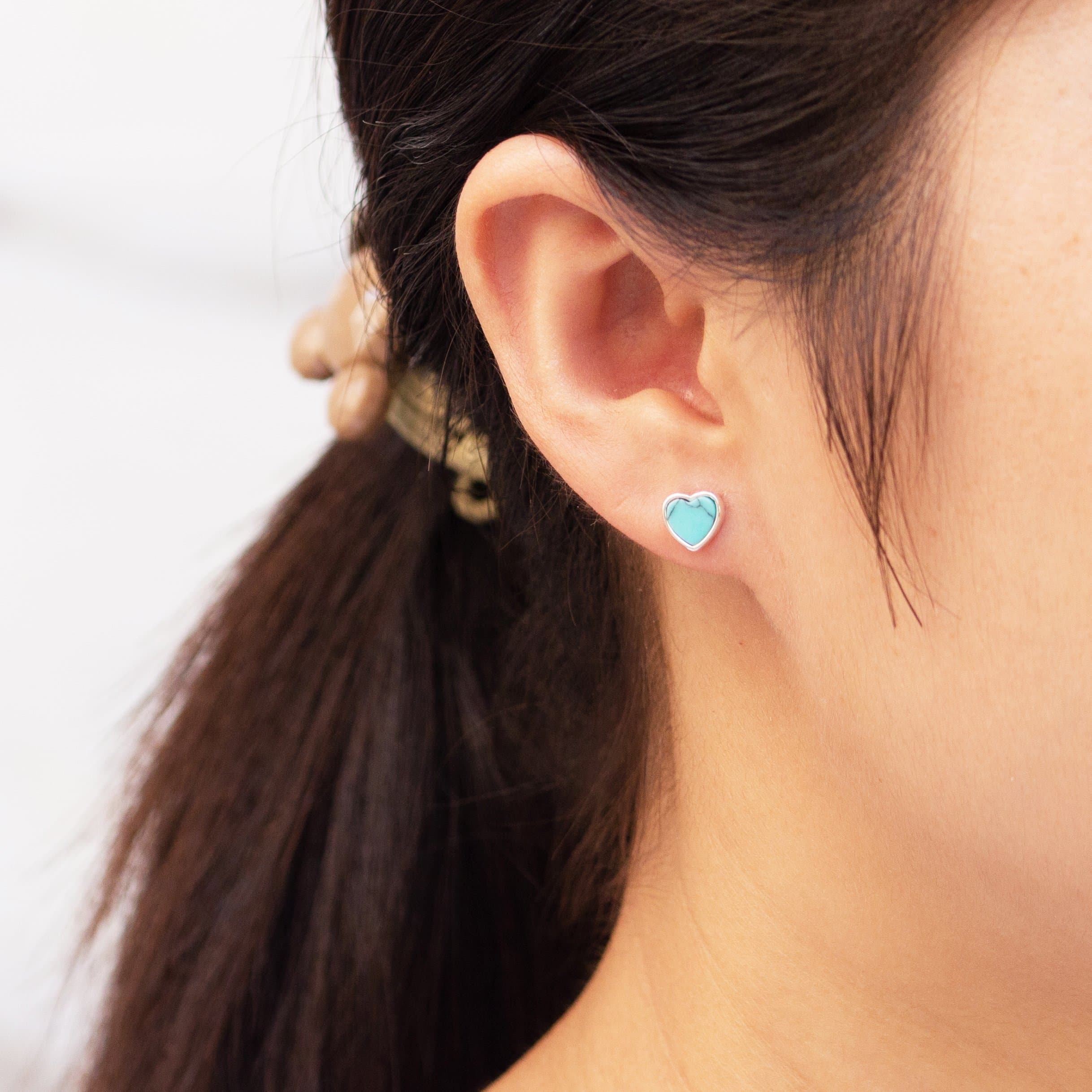 Synthetic Turquoise Heart Stud Earrings