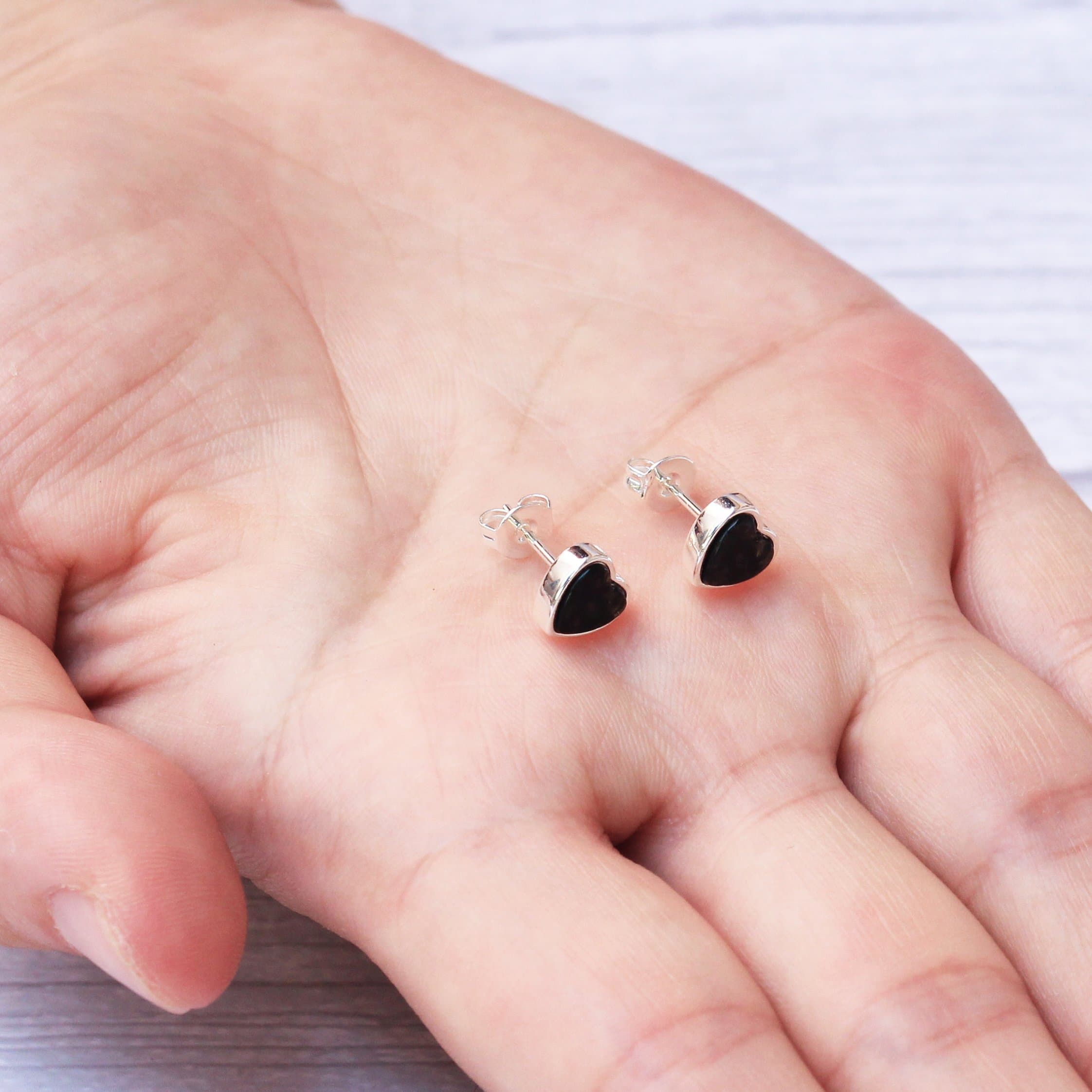 Black Onyx Heart Stud Earrings with Quote Card