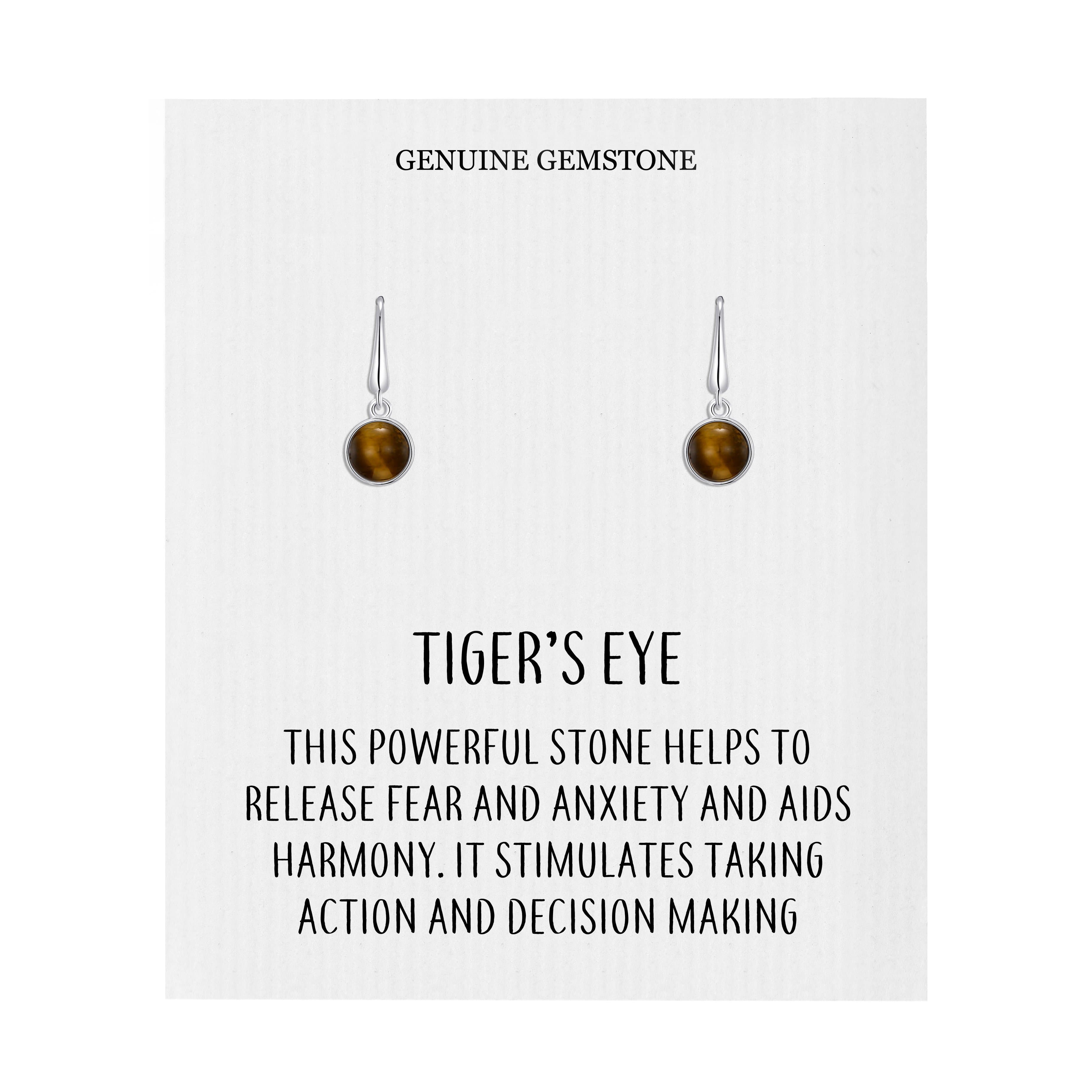 Tiger's Eye Drop Earrings with Quote Card by Philip Jones Jewellery