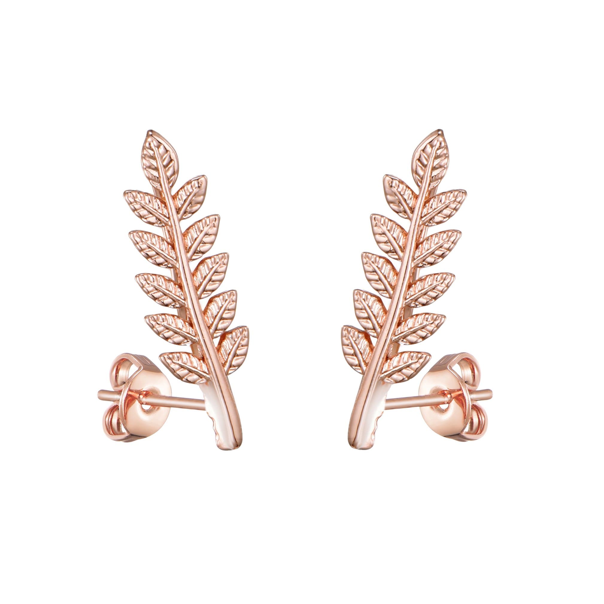 Rose Gold Plated Leaf Earrings by Philip Jones Jewellery
