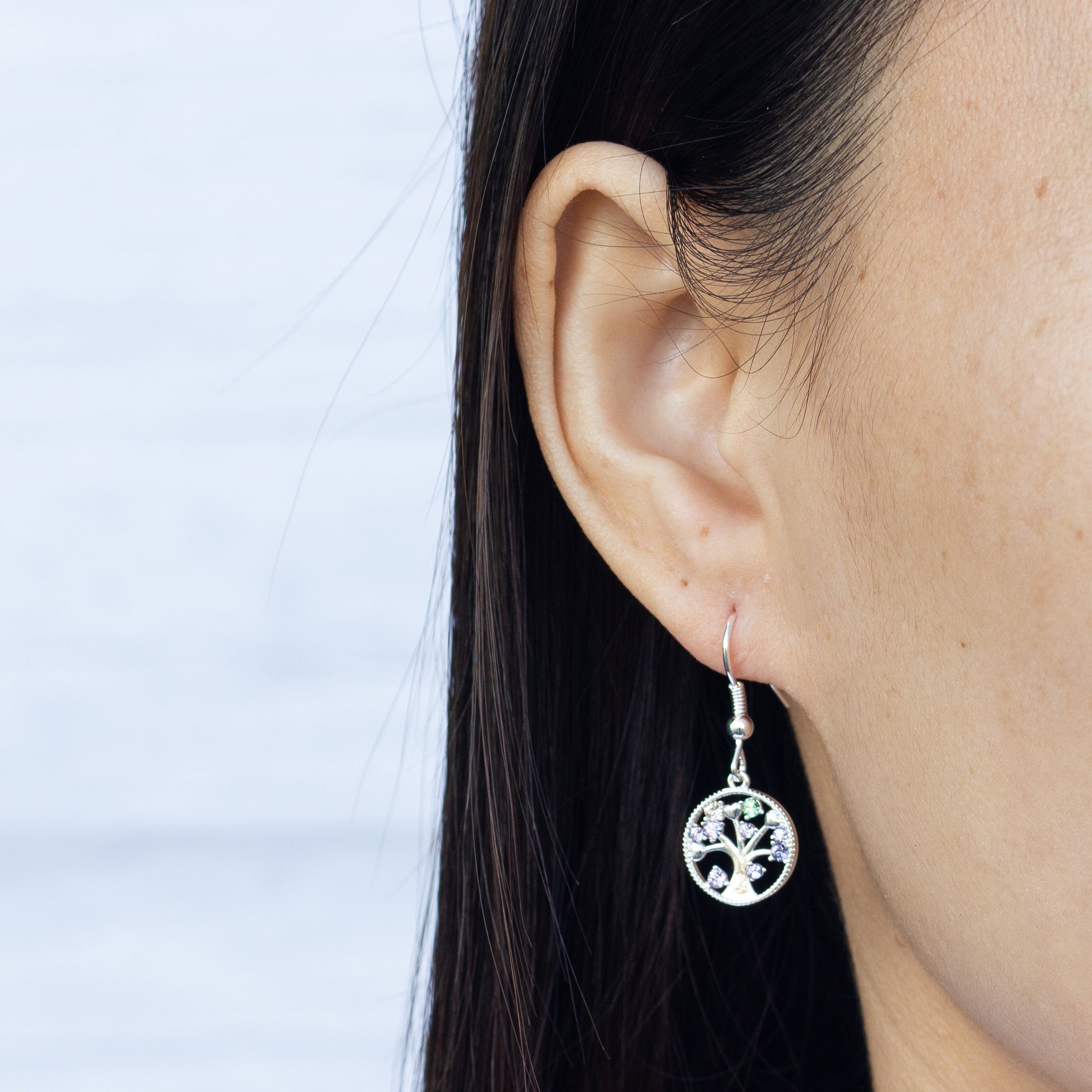 Silver Plated Chakra Tree of Life Drop Earrings Created with Crystals from Zircondia®