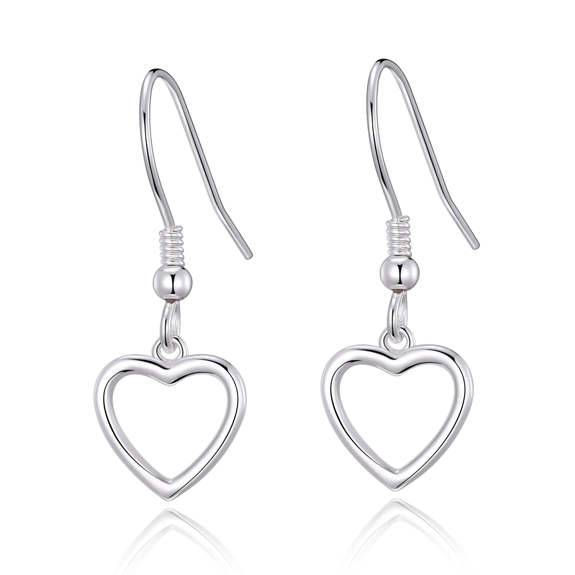 Sterling Silver Heart Drop Earrings by Philip Jones Jewellery