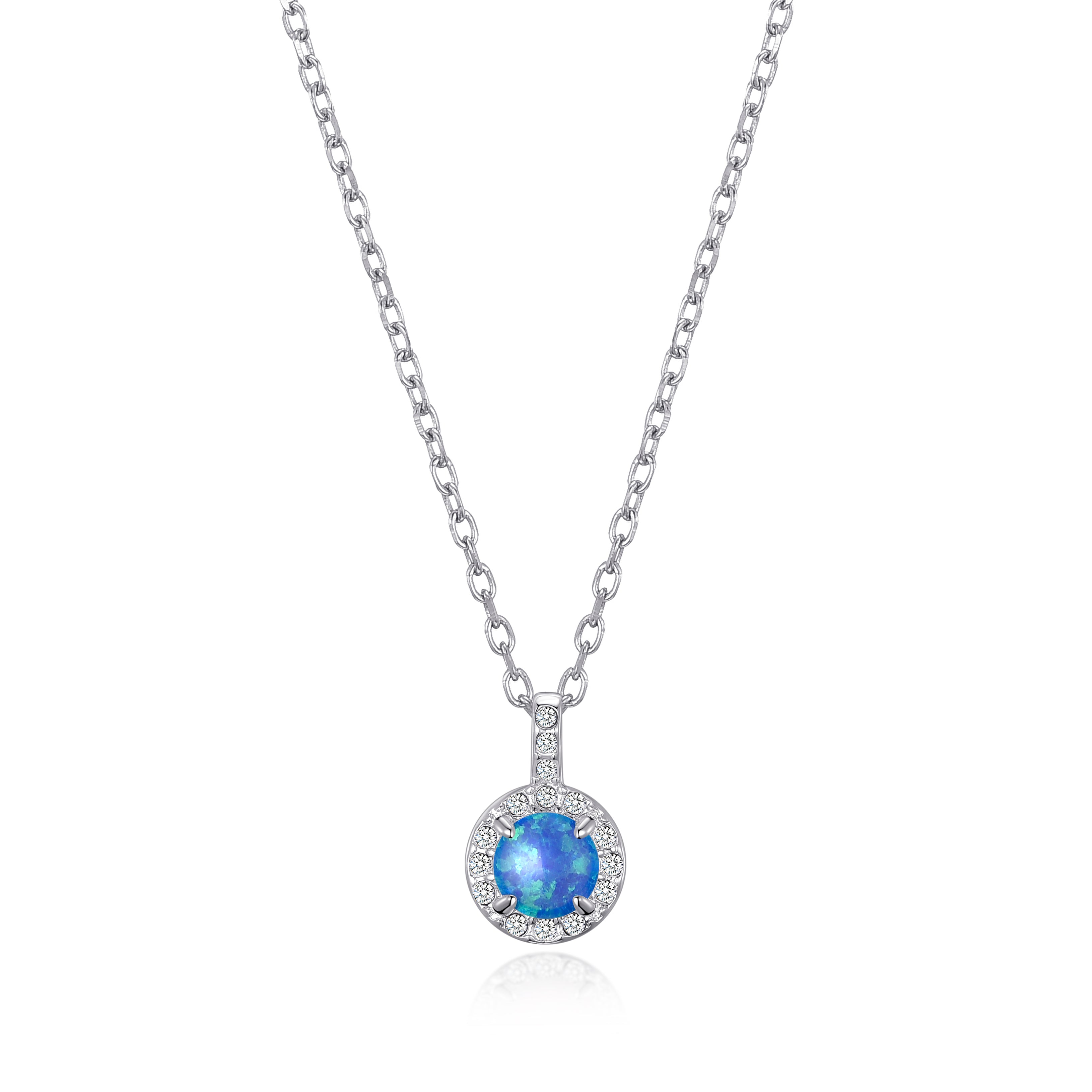 Synthetic Blue Opal Necklace Created with Zircondia® Crystals