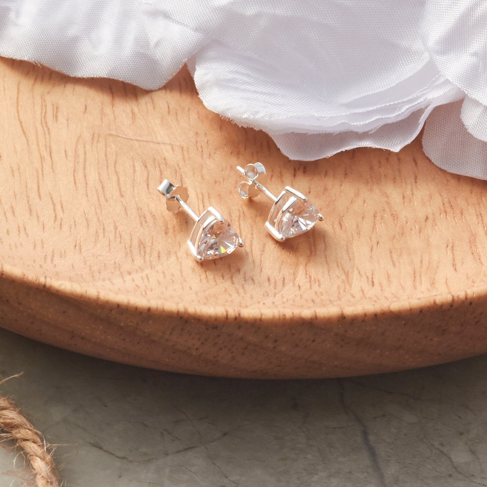 Sterling Silver Heart Stud Earrings Created with Zircondia® Crystals