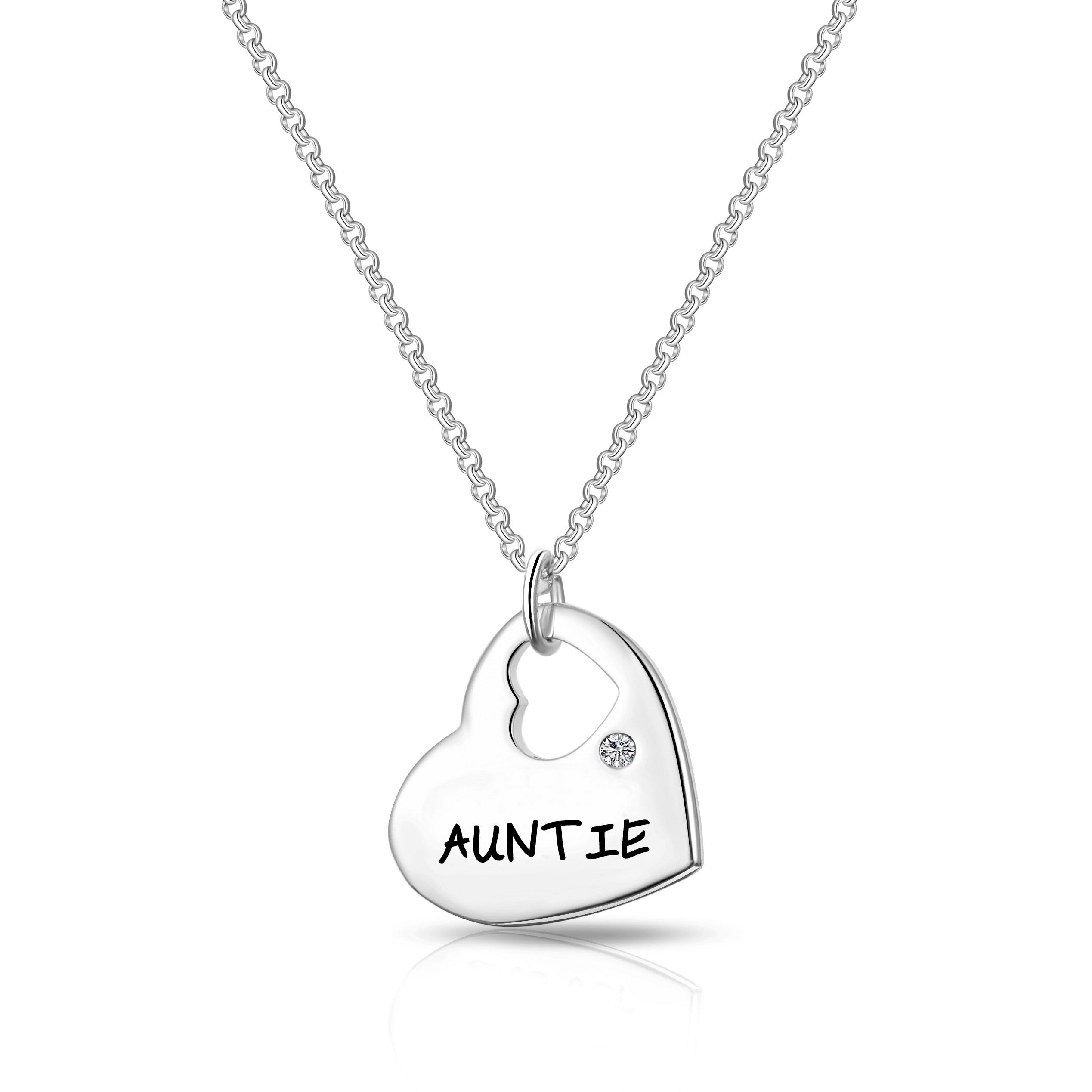 Silver Plated Auntie Heart Necklace Created with Zircondia® Crystals