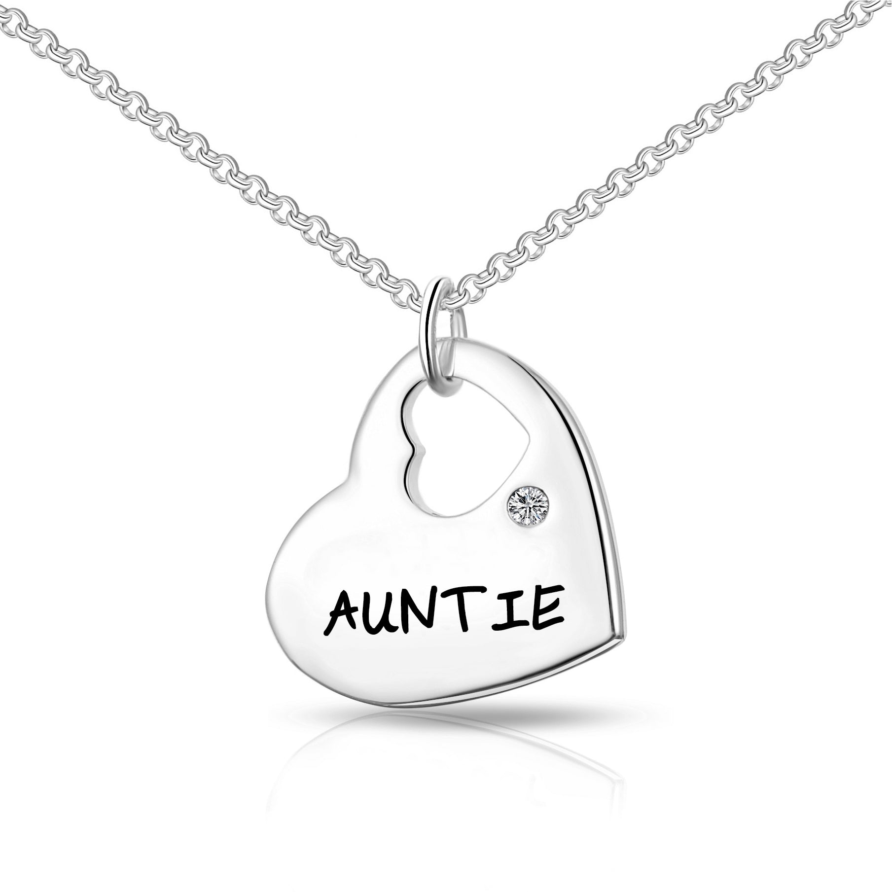 Silver Plated Auntie Heart Necklace Created with Zircondia® Crystals by Philip Jones Jewellery