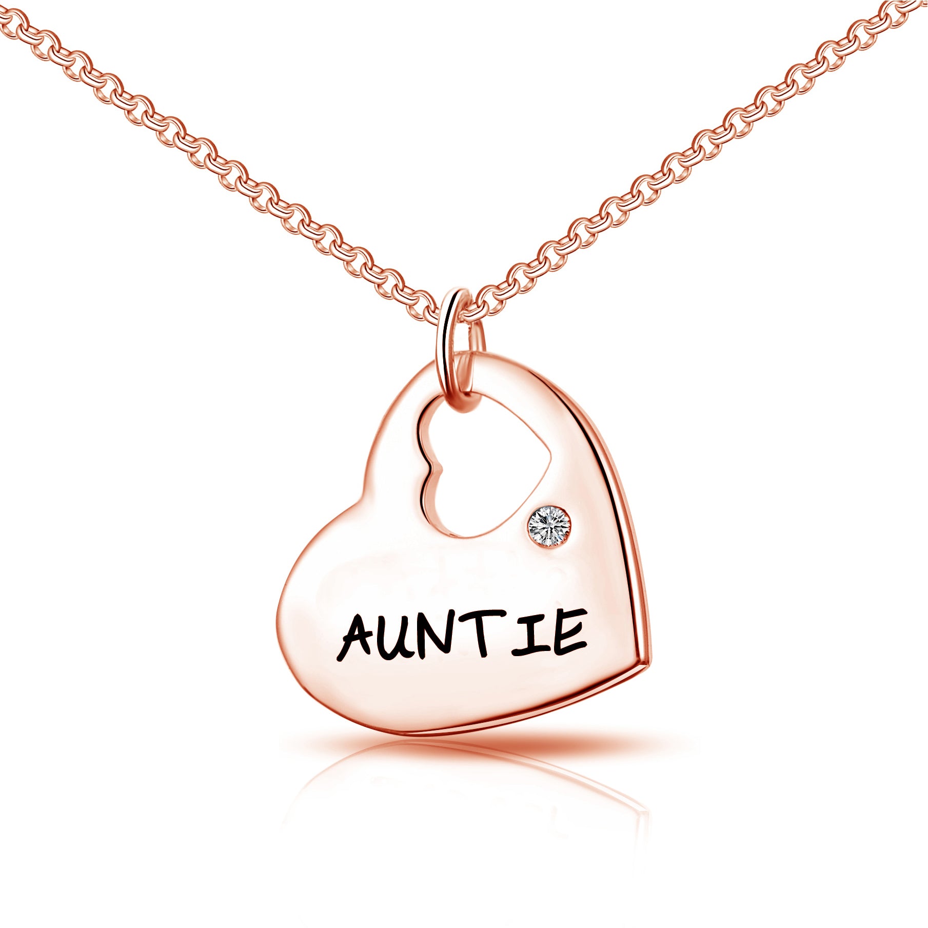 Rose Gold Plated Auntie Heart Necklace Created with Zircondia® Crystals by Philip Jones Jewellery
