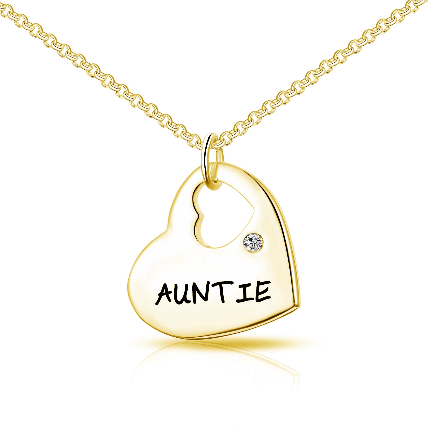 Gold Plated Auntie Heart Necklace Created with Zircondia® Crystals by Philip Jones Jewellery