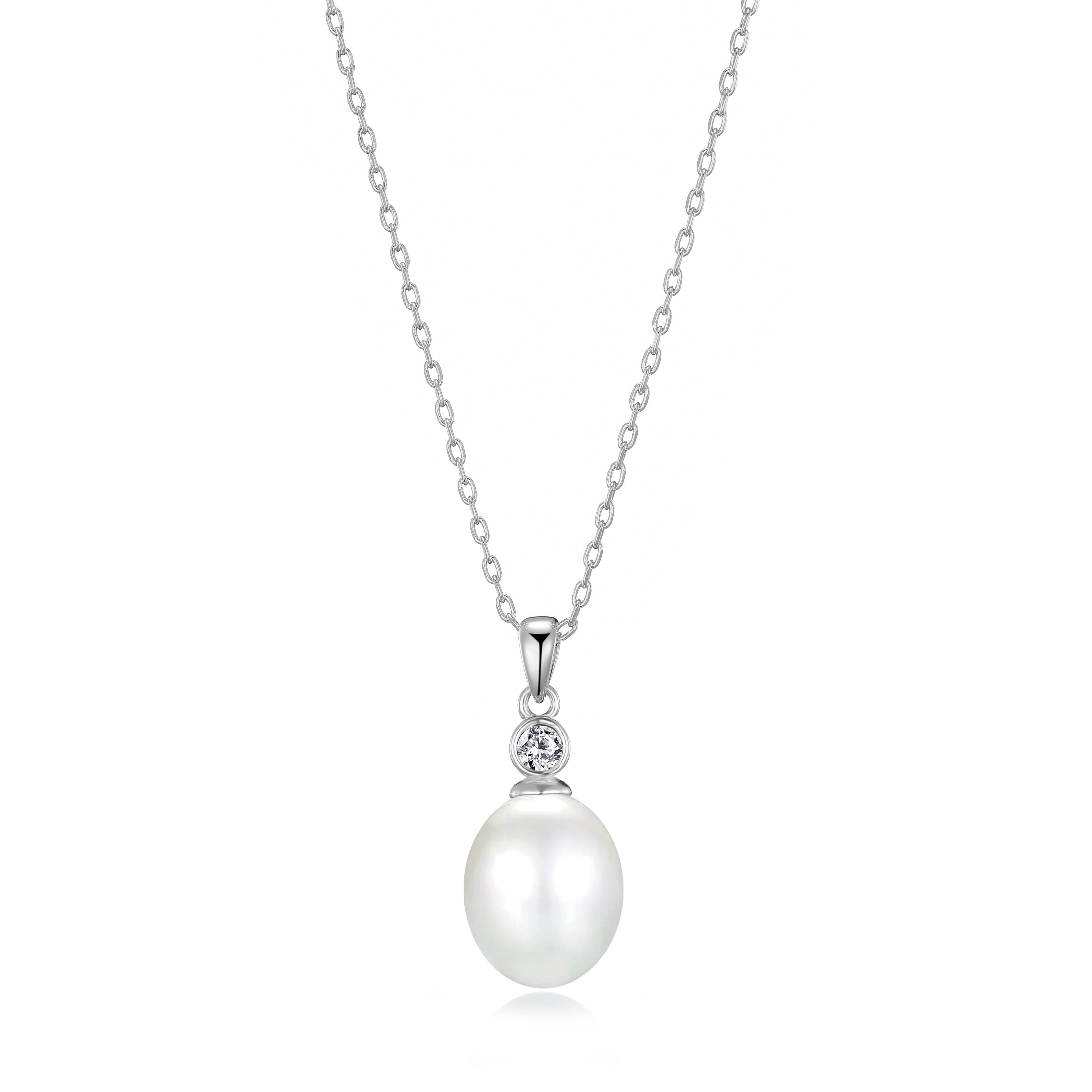 Sterling Silver White Pearl Drop Necklace Created with Zircondia® Crystals