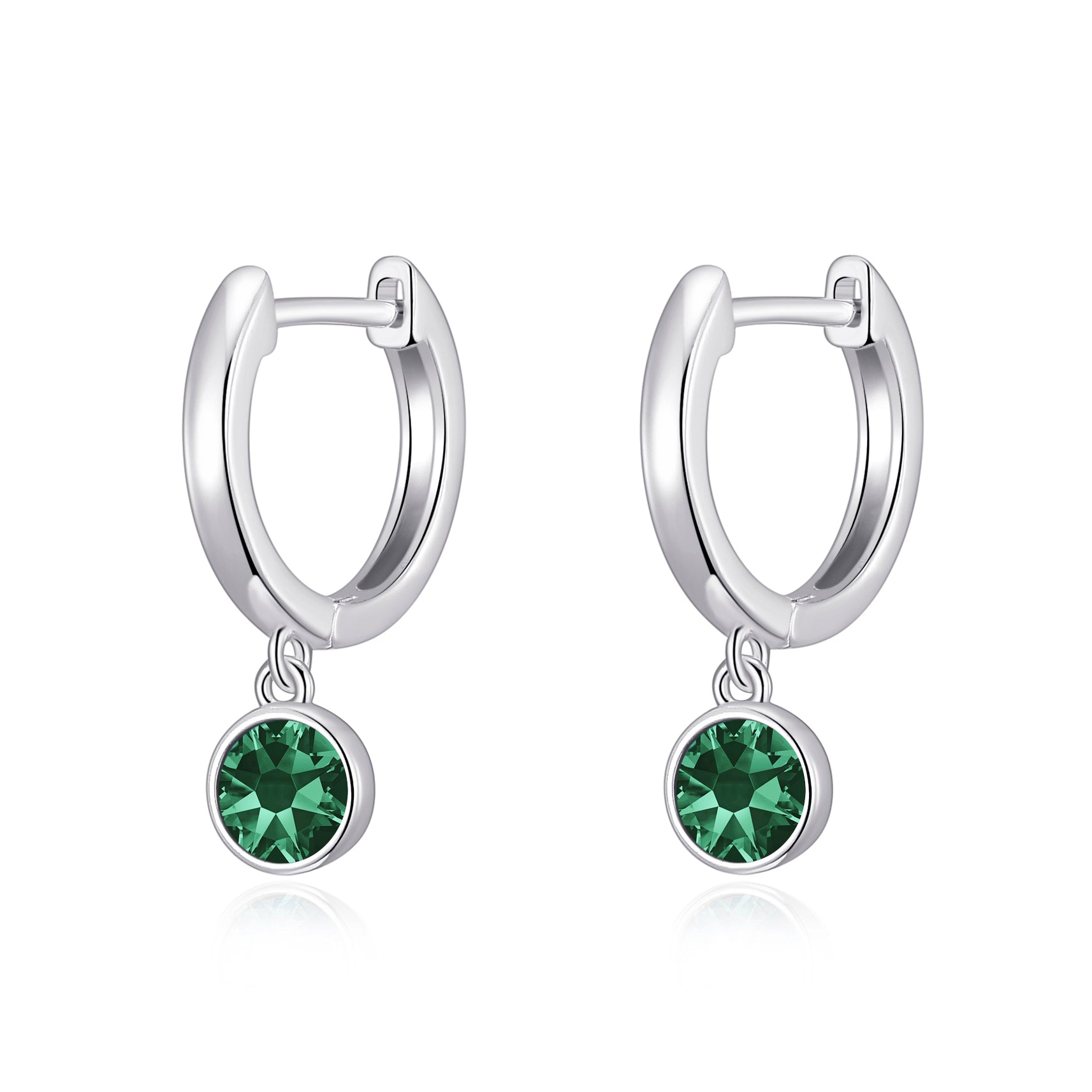 Green Crystal Hoop Earrings Created with Zircondia® Crystals by Philip Jones Jewellery