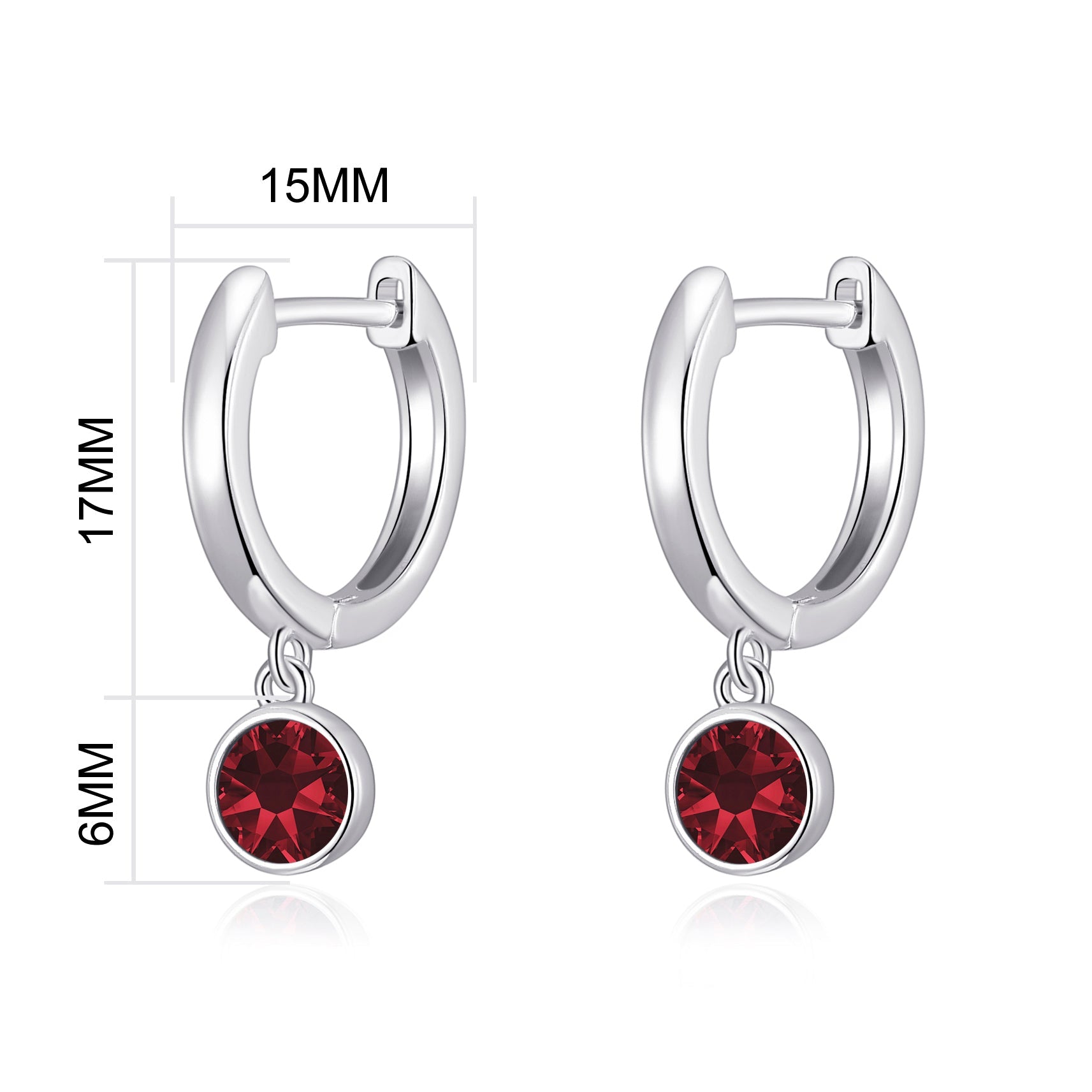Dark Red Crystal Hoop Earrings Created with Zircondia® Crystals