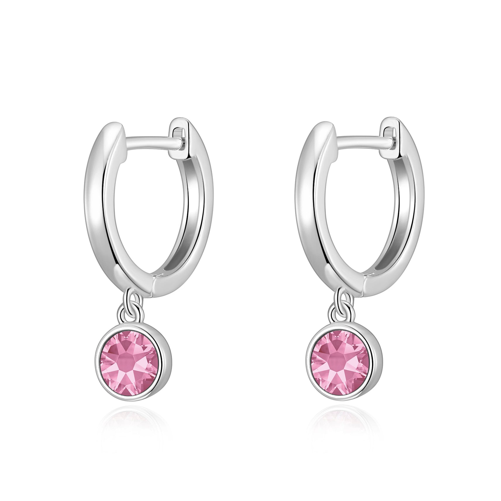 Pink Crystal Hoop Earrings Created with Zircondia® Crystals by Philip Jones Jewellery