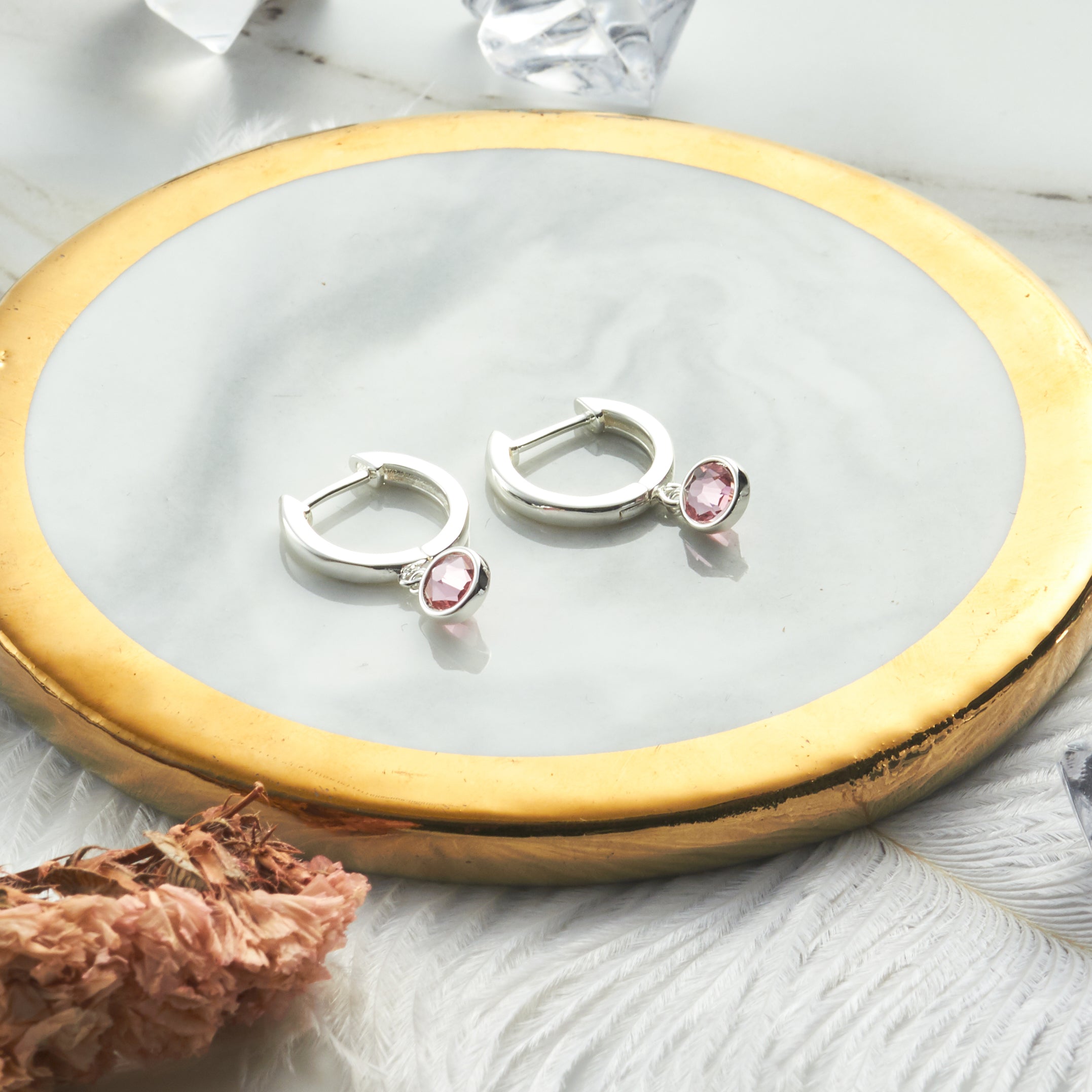Pink Crystal Hoop Earrings Created with Zircondia® Crystals