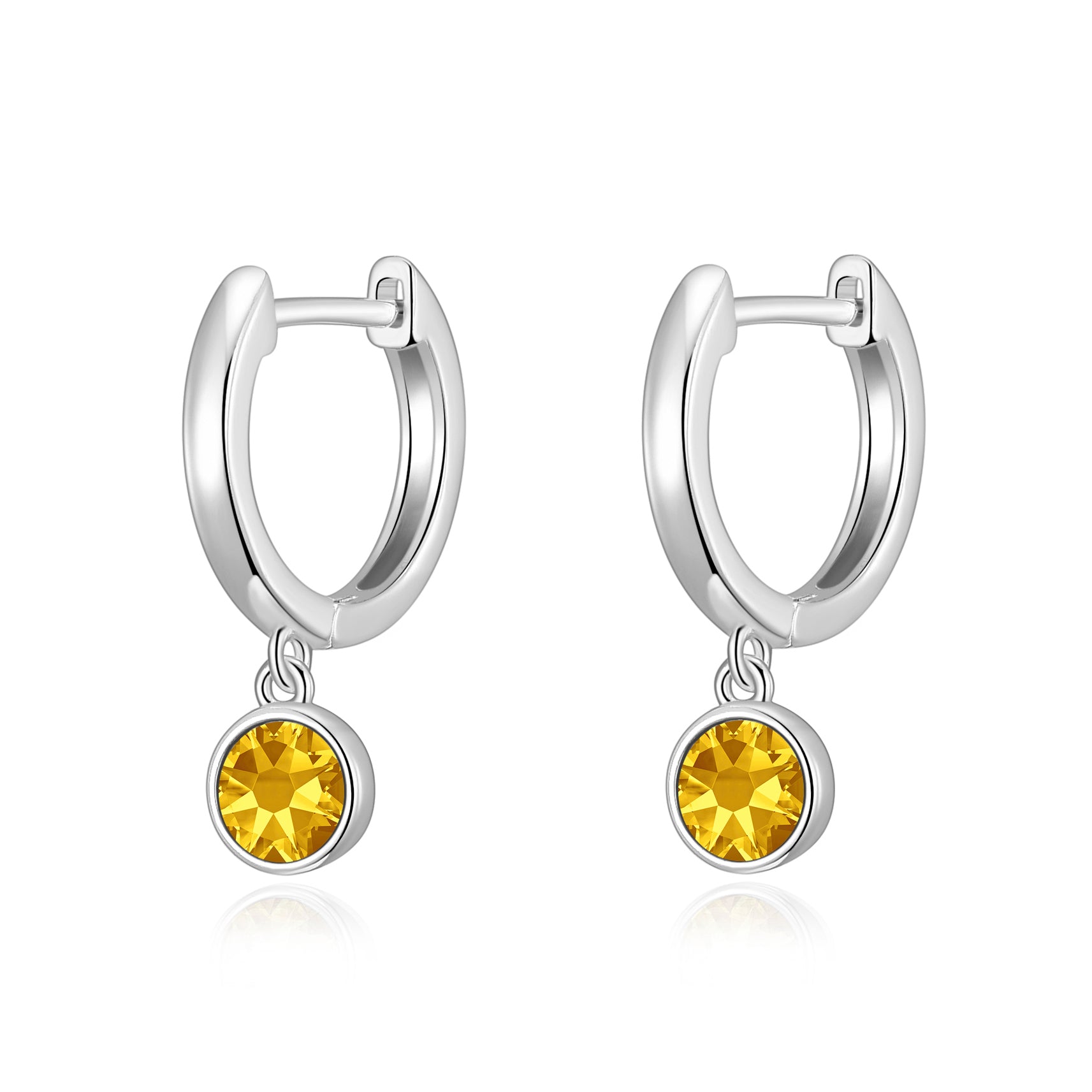Yellow Crystal Hoop Earrings Created with Zircondia® Crystals by Philip Jones Jewellery