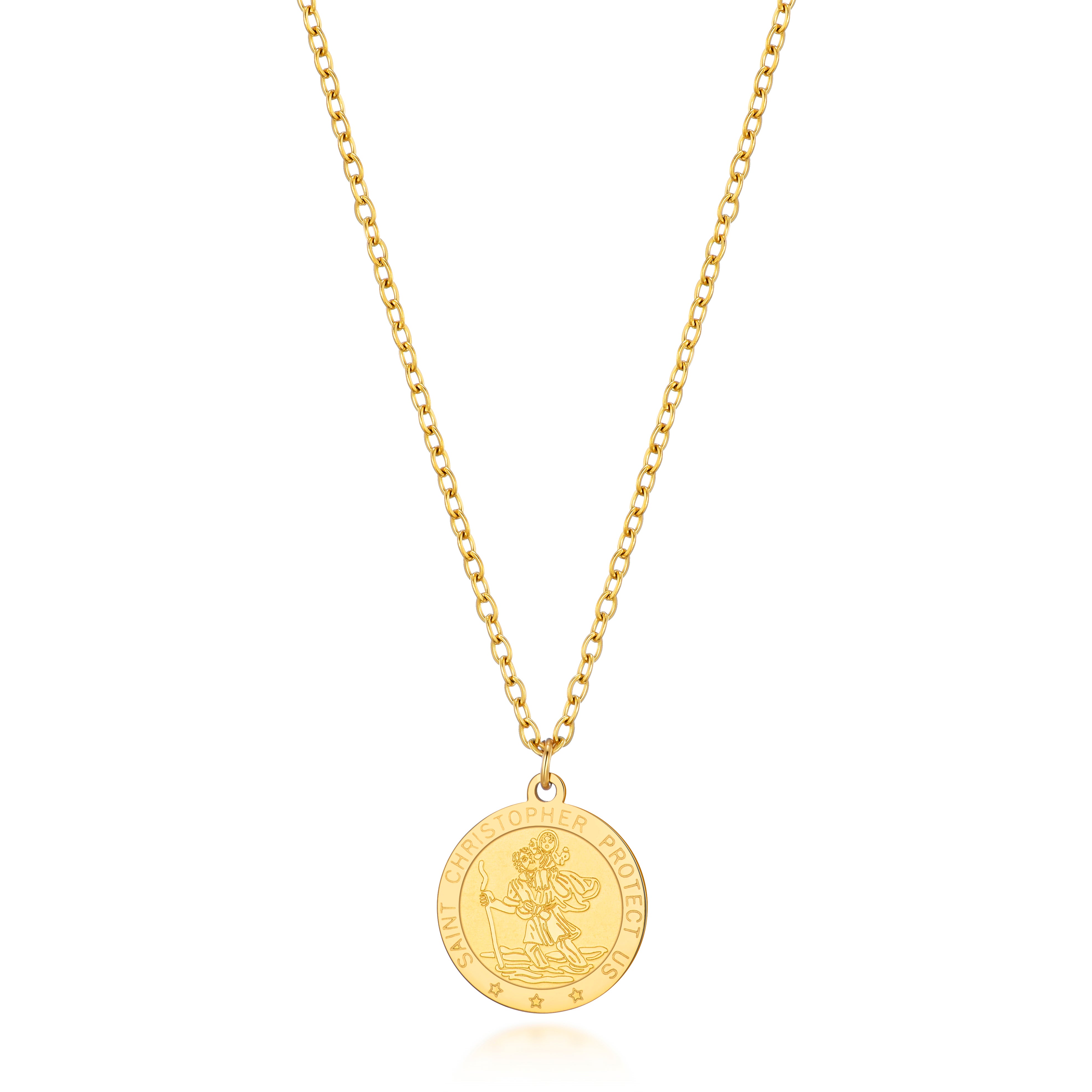 Men's Gold Plated Steel St Christopher Necklace